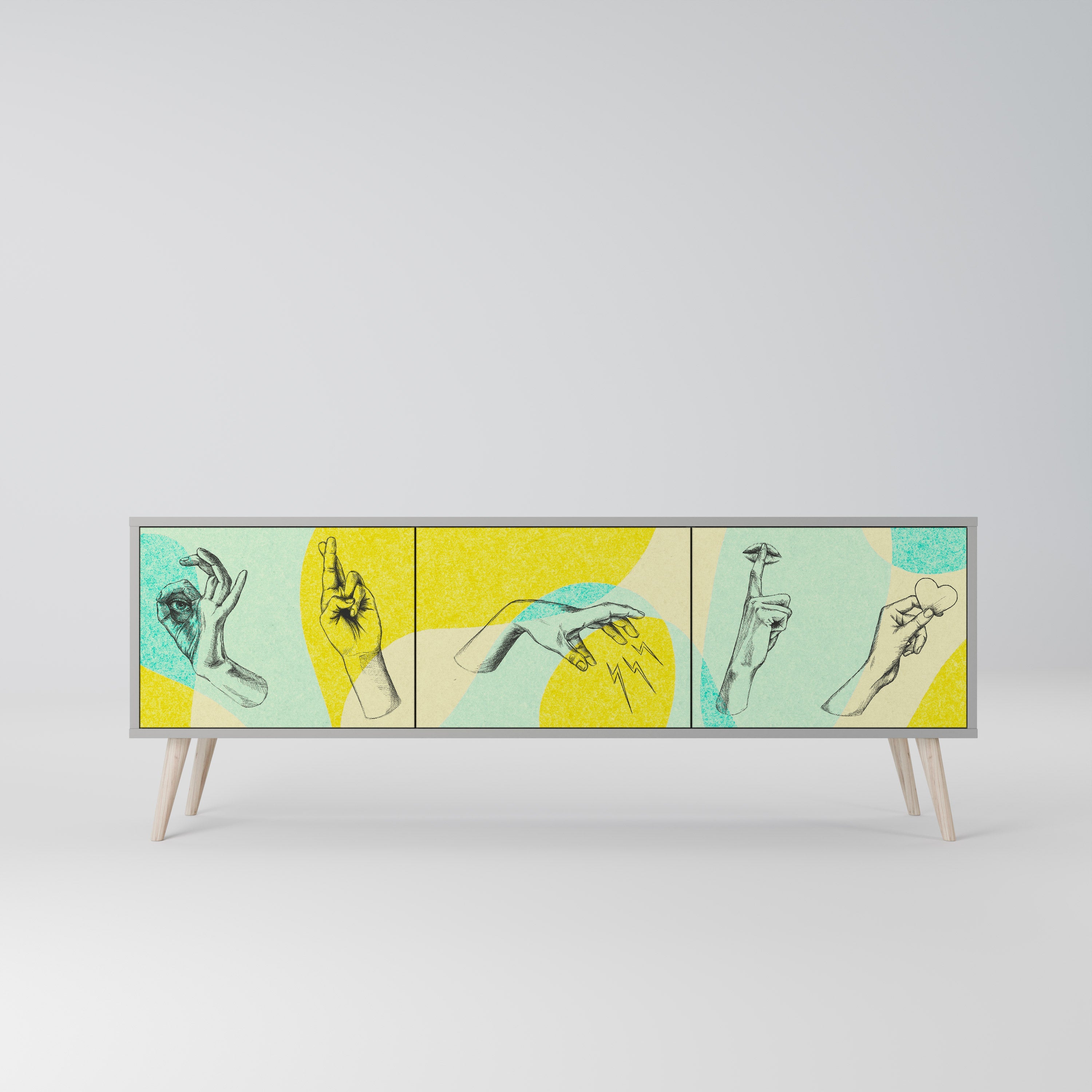 BODY LANGUAGE 3-Door TV Stand in Grey Finish