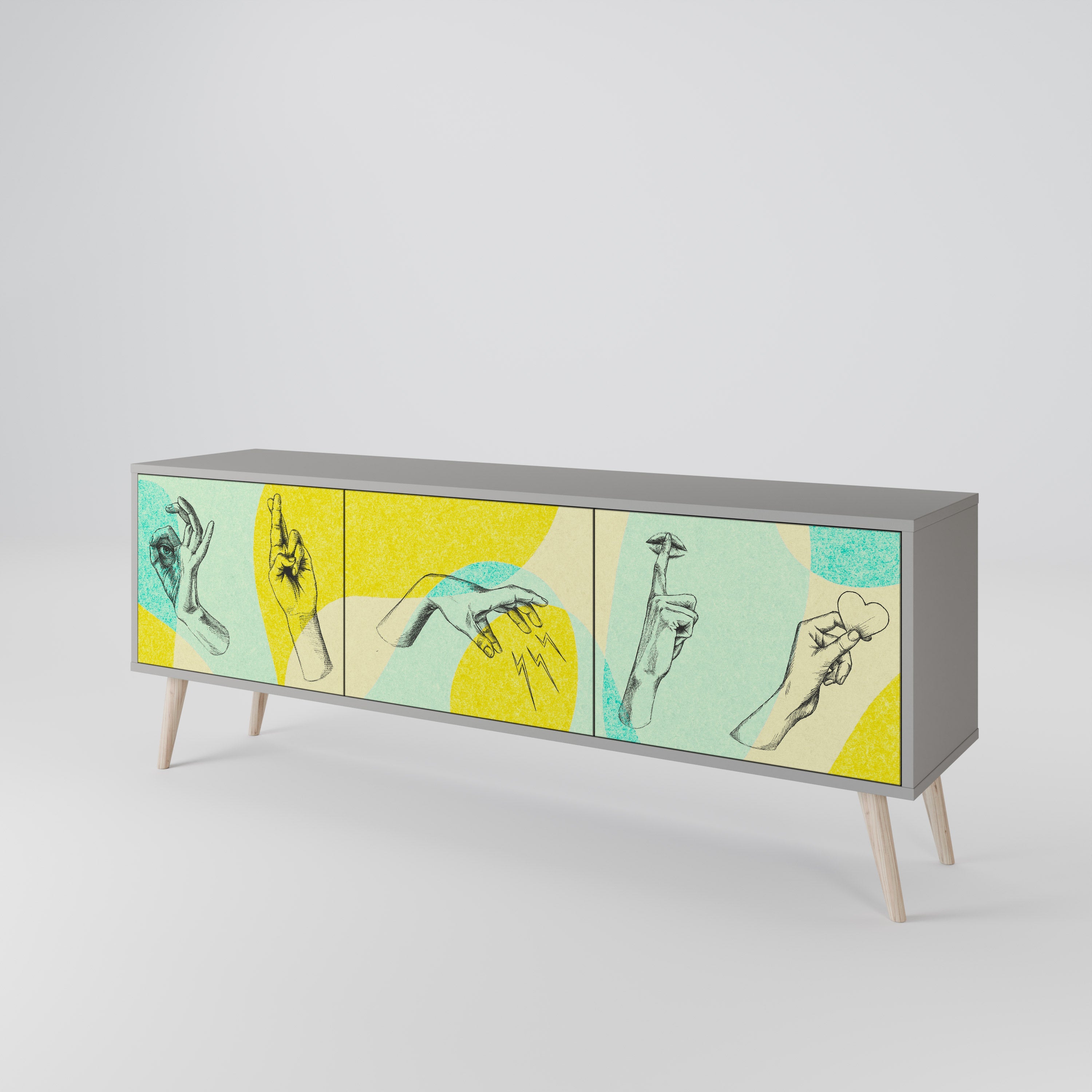 BODY LANGUAGE 3-Door TV Stand in Grey Finish