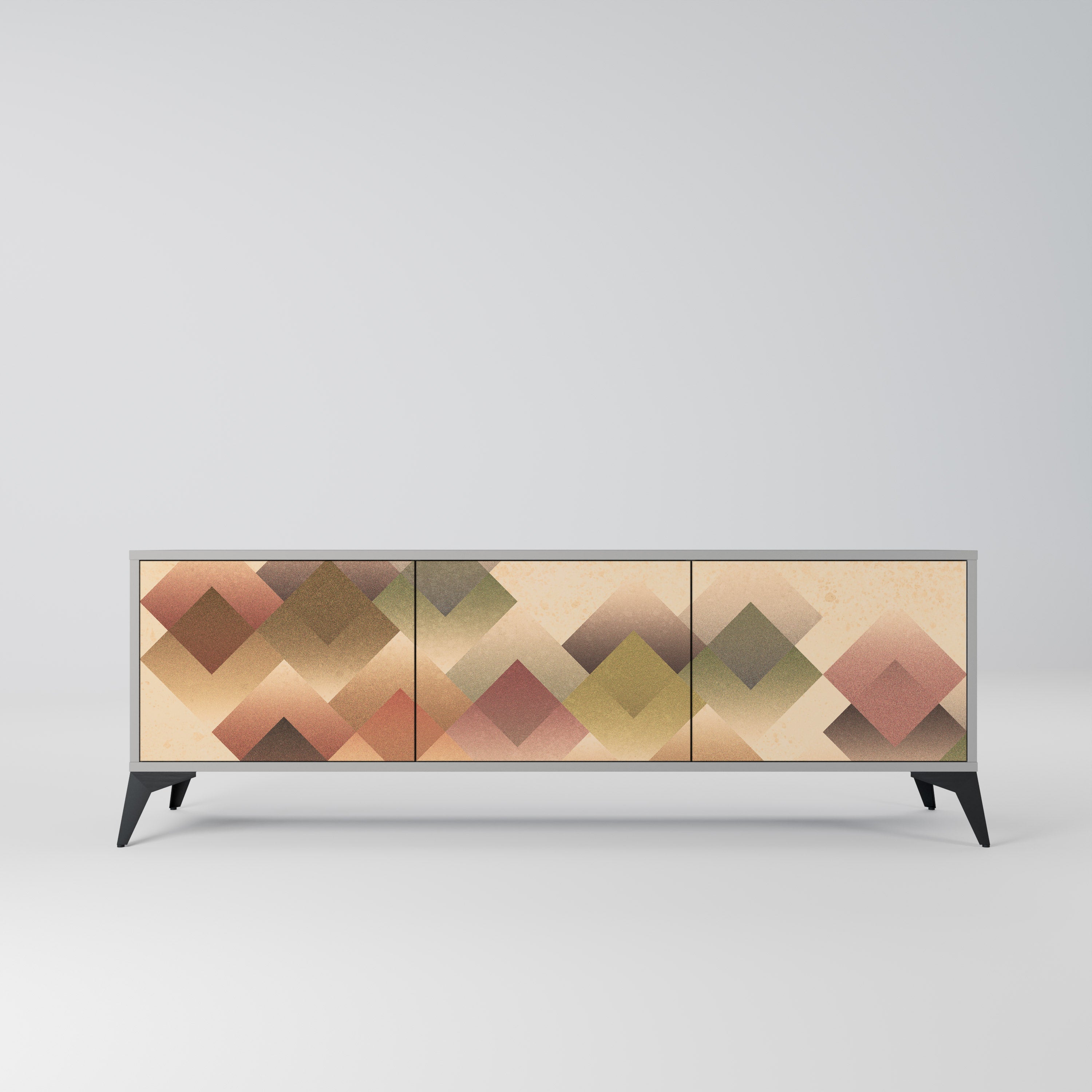 GEOMETRIC FUSION 3-Door TV Stand in Grey Finish