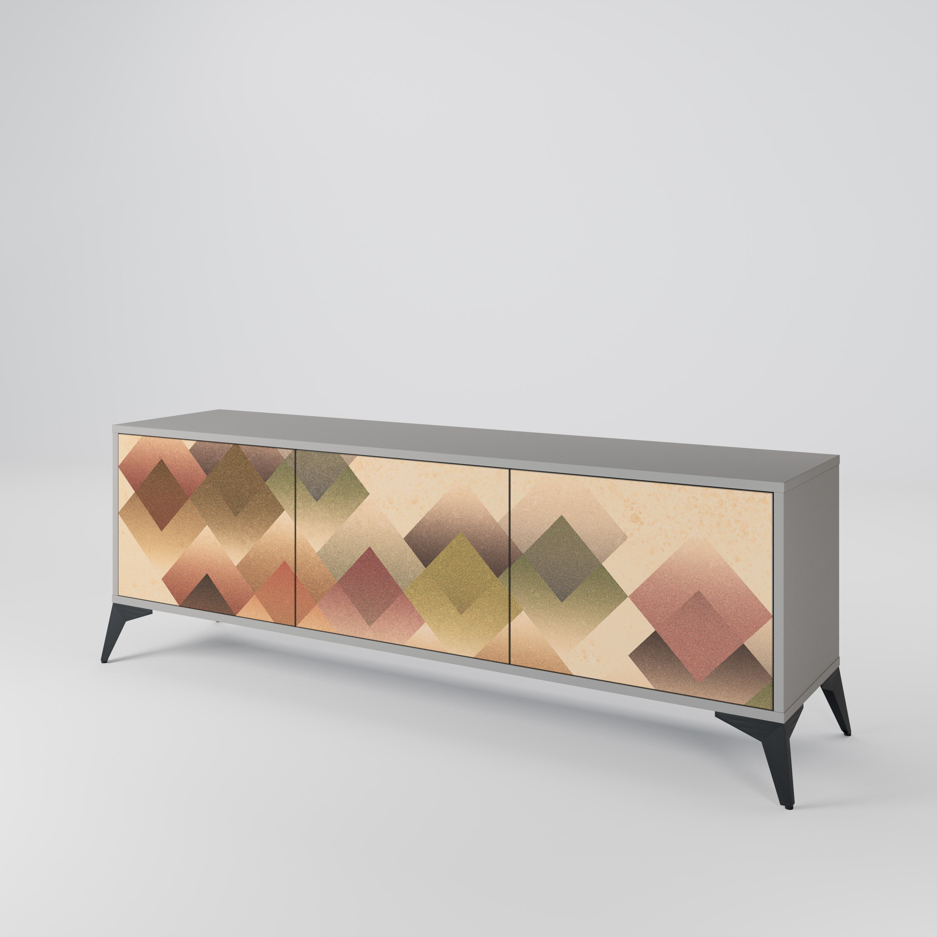 GEOMETRIC FUSION 3-Door TV Stand in Grey Finish
