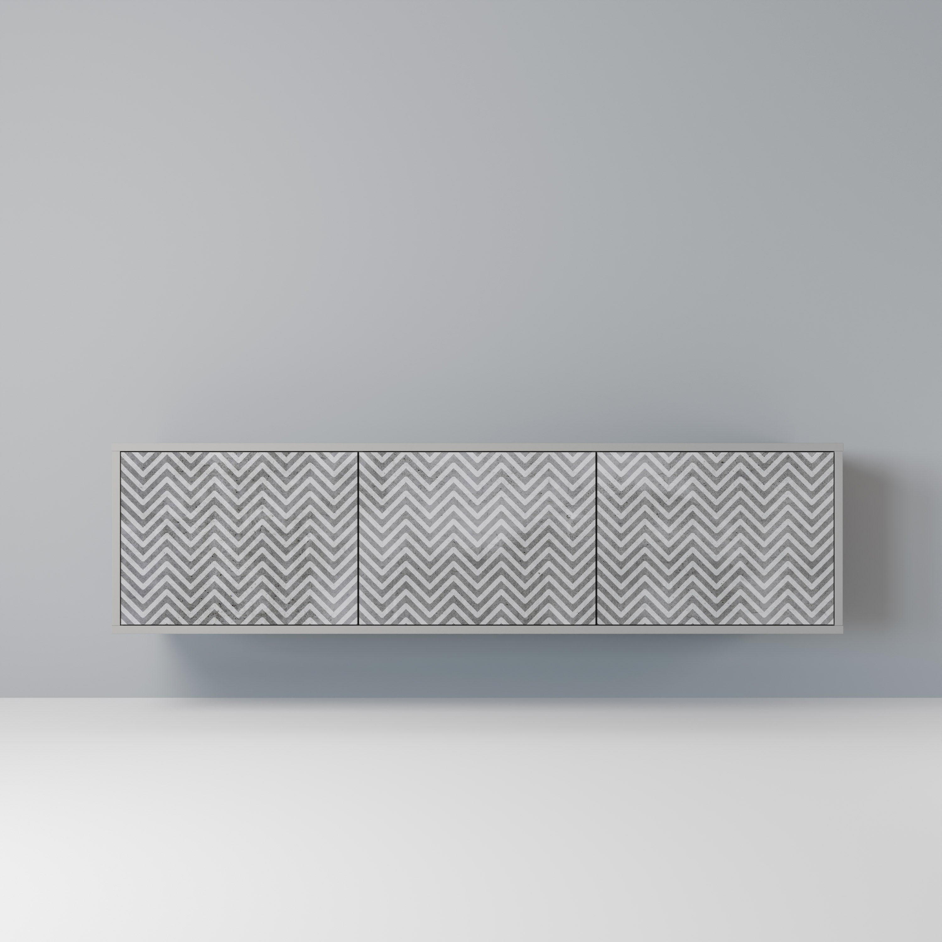 CONCRETE ZIG ZAG 3-Door TV Stand in Grey Finish