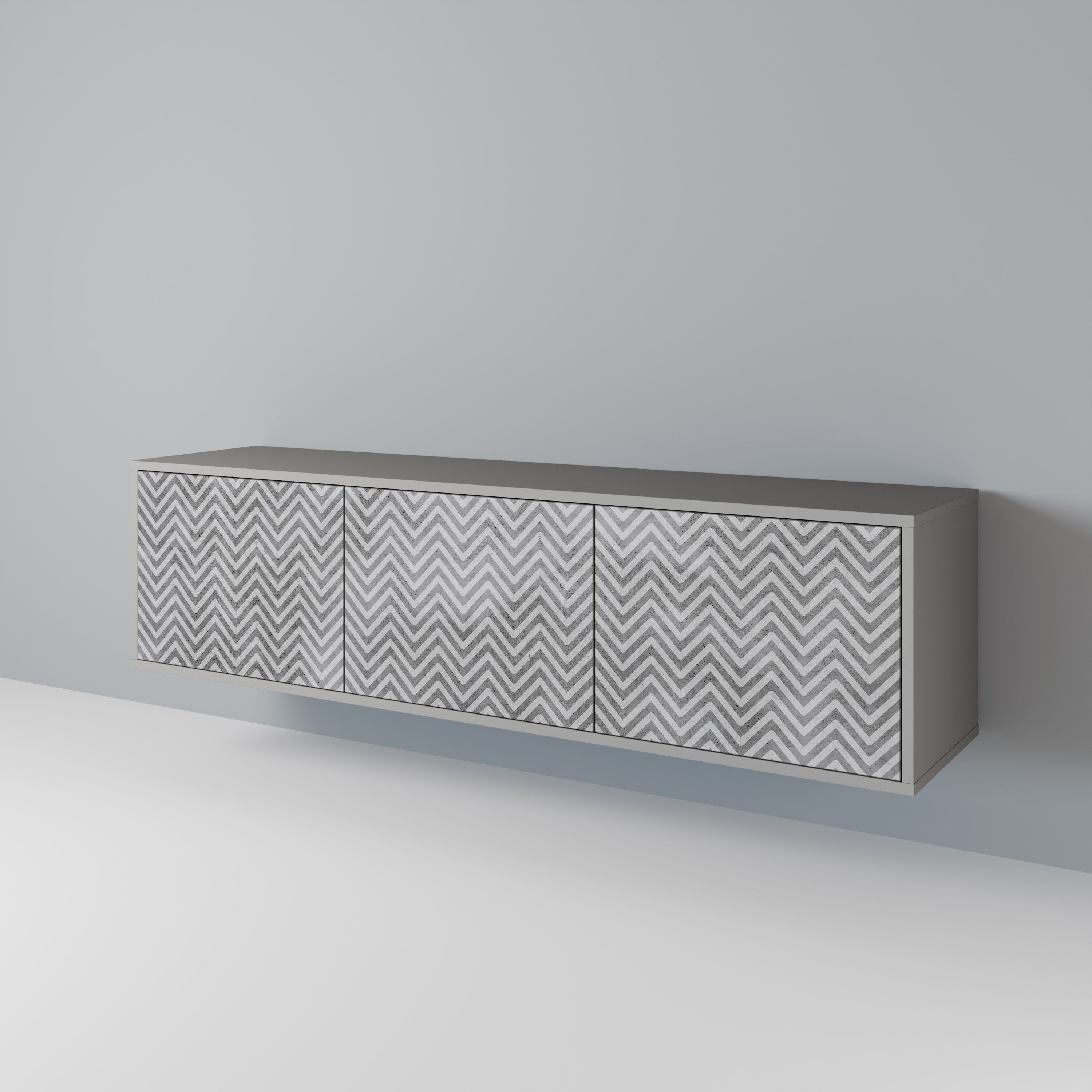 CONCRETE ZIG ZAG TV-Lowboard mit 3 Türen in Grau