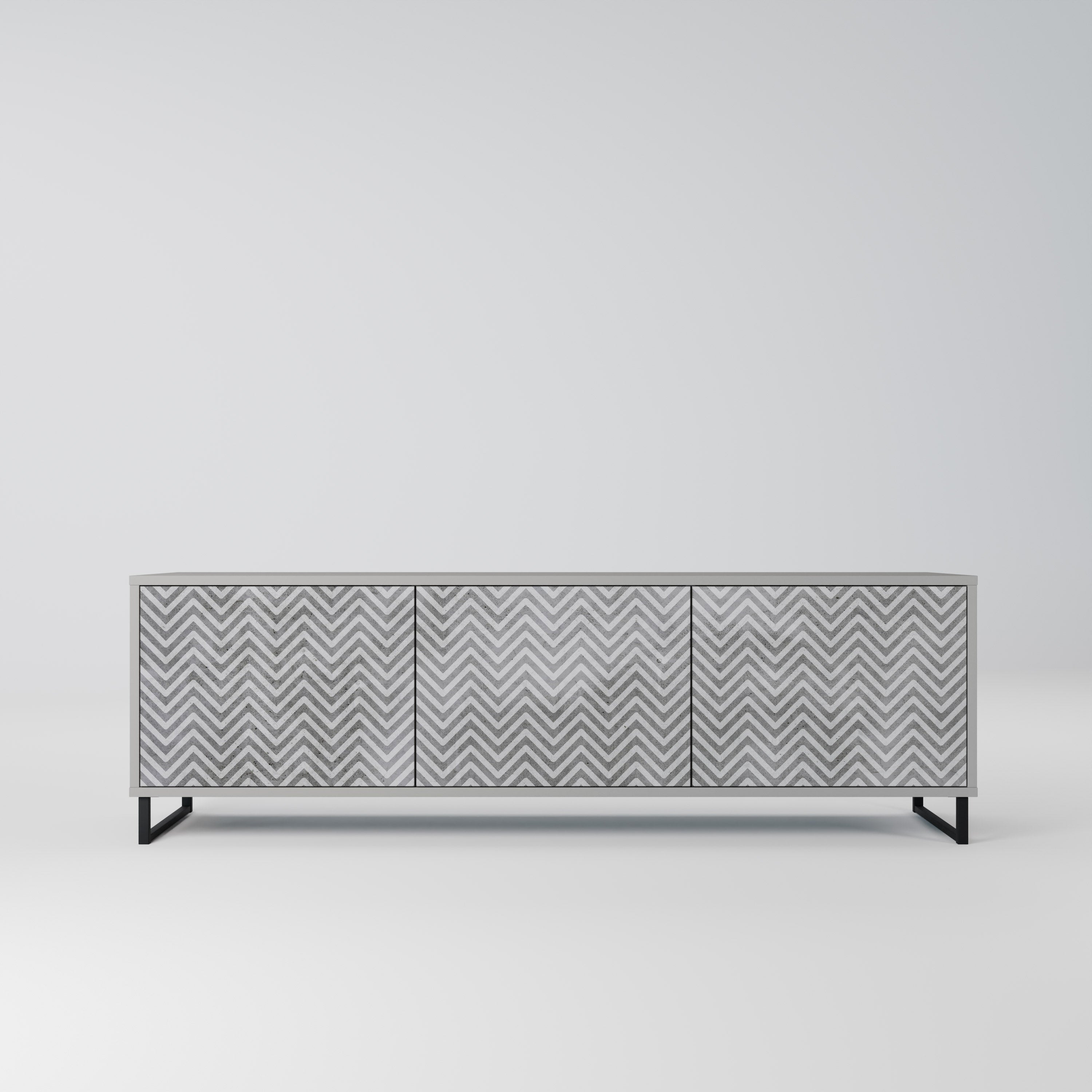 CONCRETE ZIG ZAG 3-Door TV Stand in Grey Finish