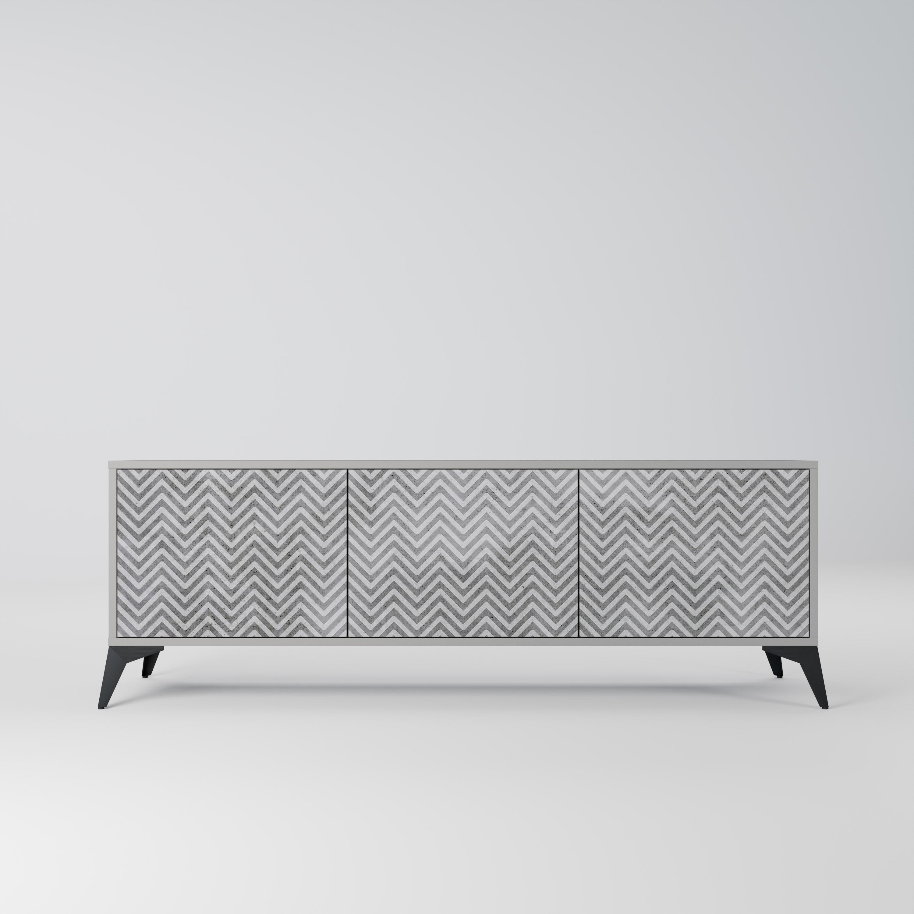 CONCRETE ZIG ZAG 3-Door TV Stand in Grey Finish