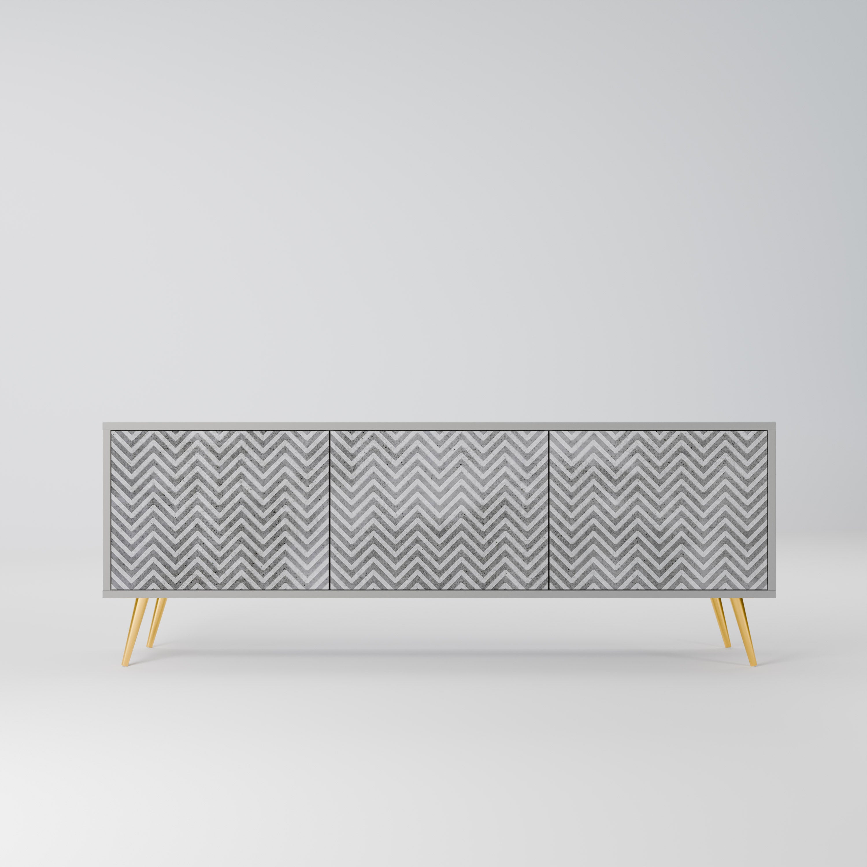 CONCRETE ZIG ZAG 3-Door TV Stand in Grey Finish