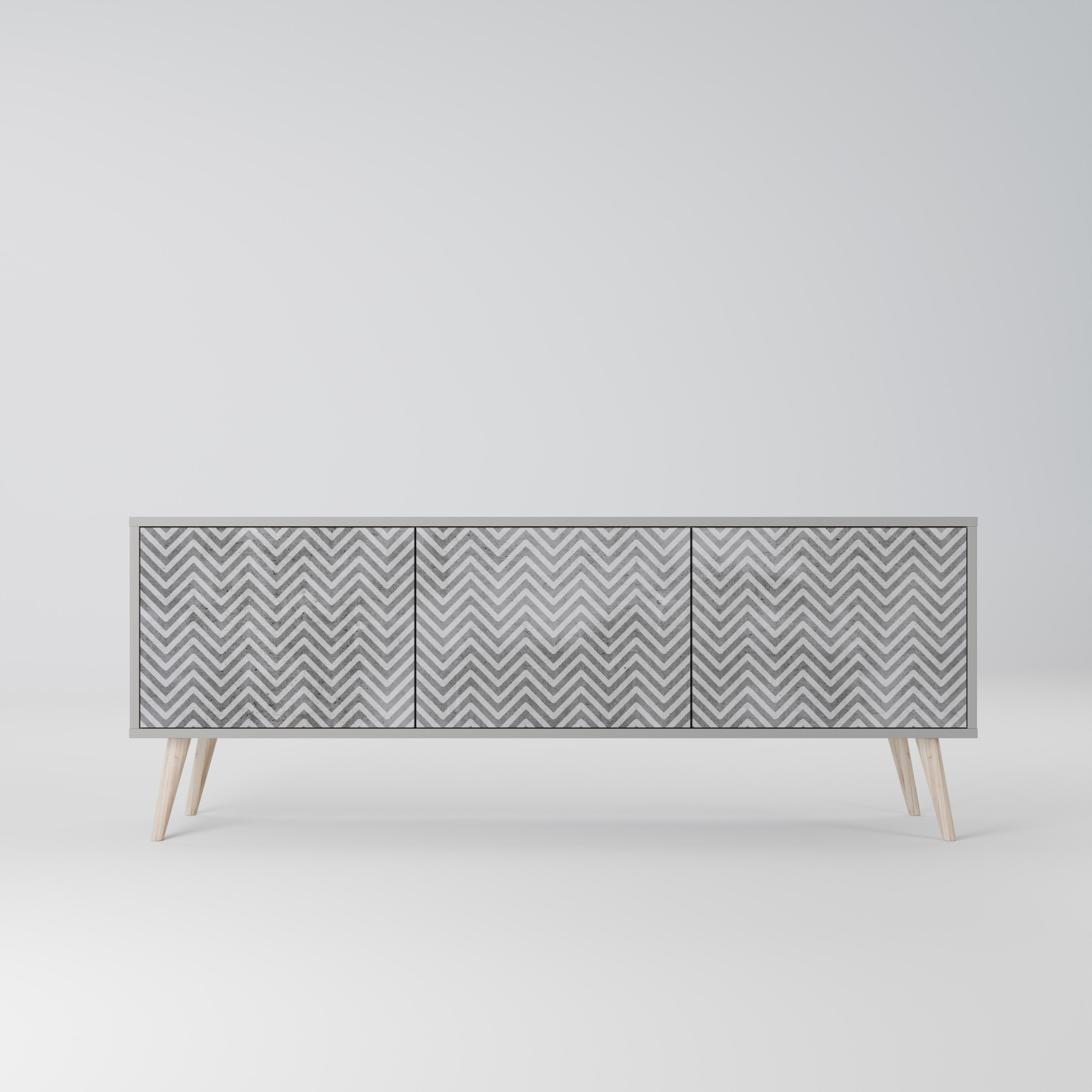 CONCRETE ZIG ZAG 3-Door TV Stand in Grey Finish