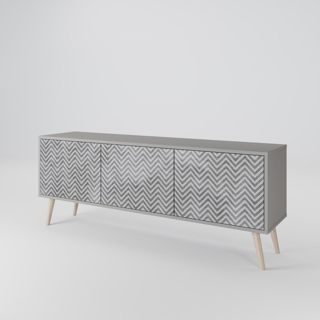 CONCRETE ZIG ZAG TV-Lowboard mit 3 Türen in Grau