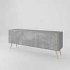 CONCRETE ZIG ZAG TV-Lowboard mit 3 Türen in Grau