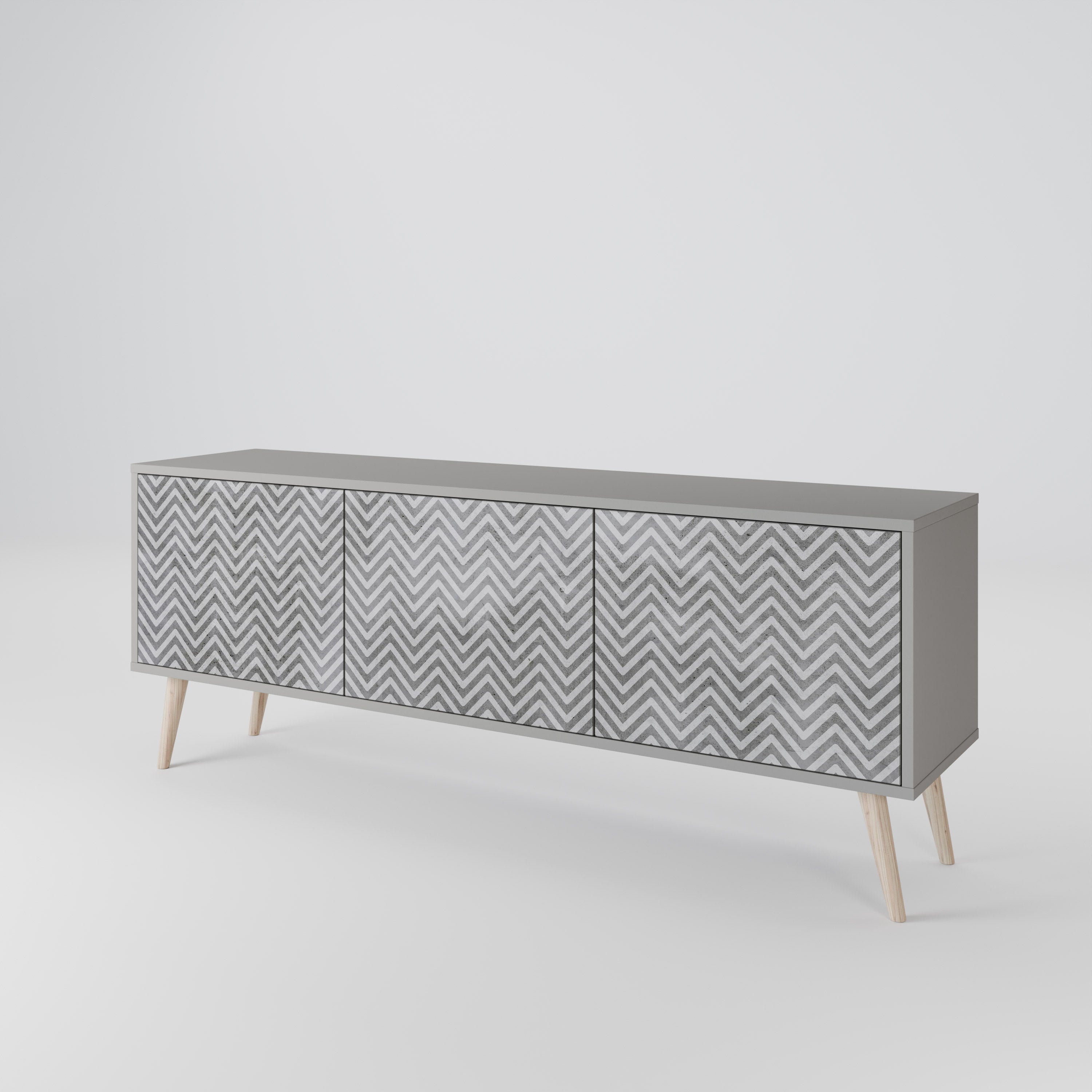 CONCRETE ZIG ZAG 3-Door TV Stand in Grey Finish