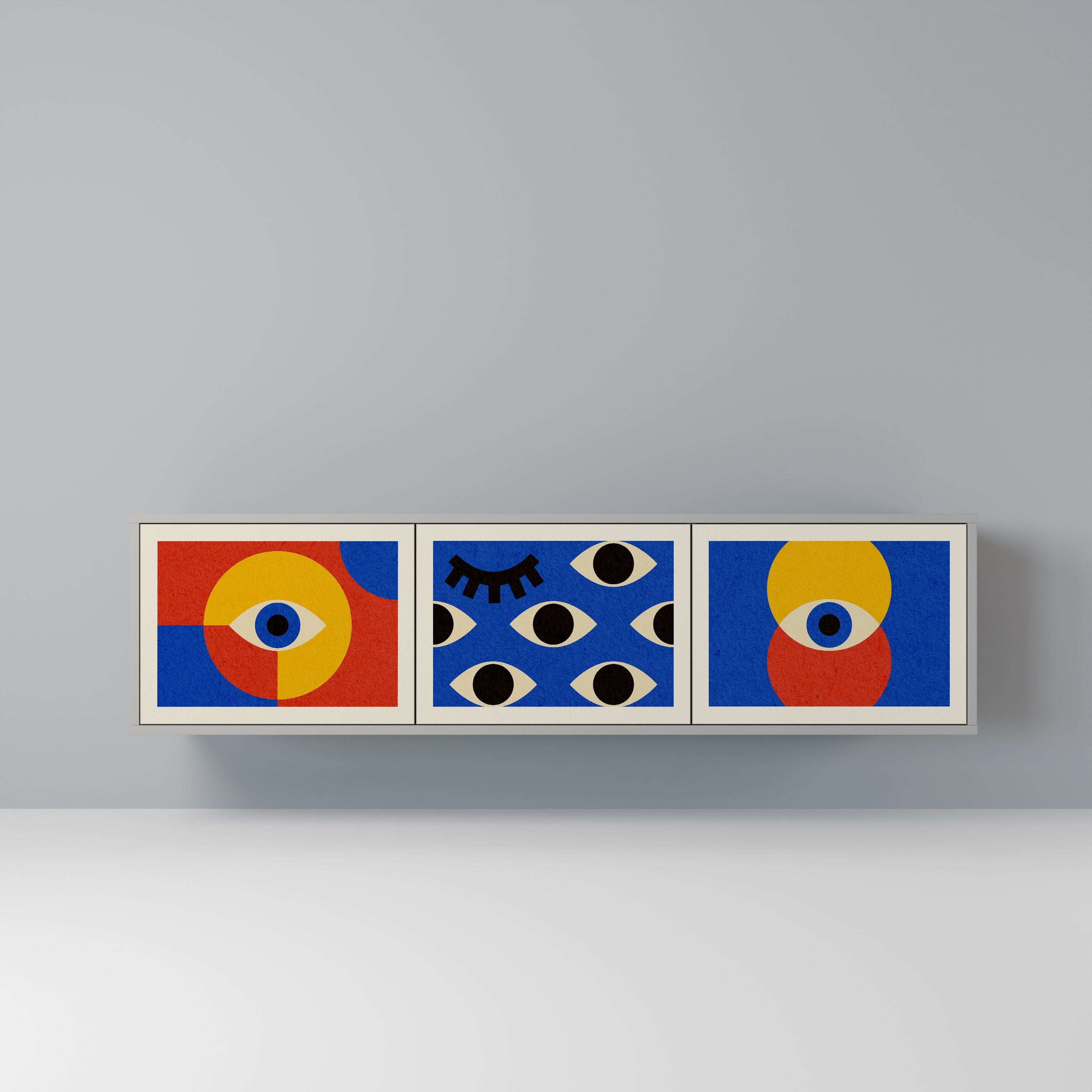 GEOMETRIC EYES 3-Door TV Stand in Grey Finish