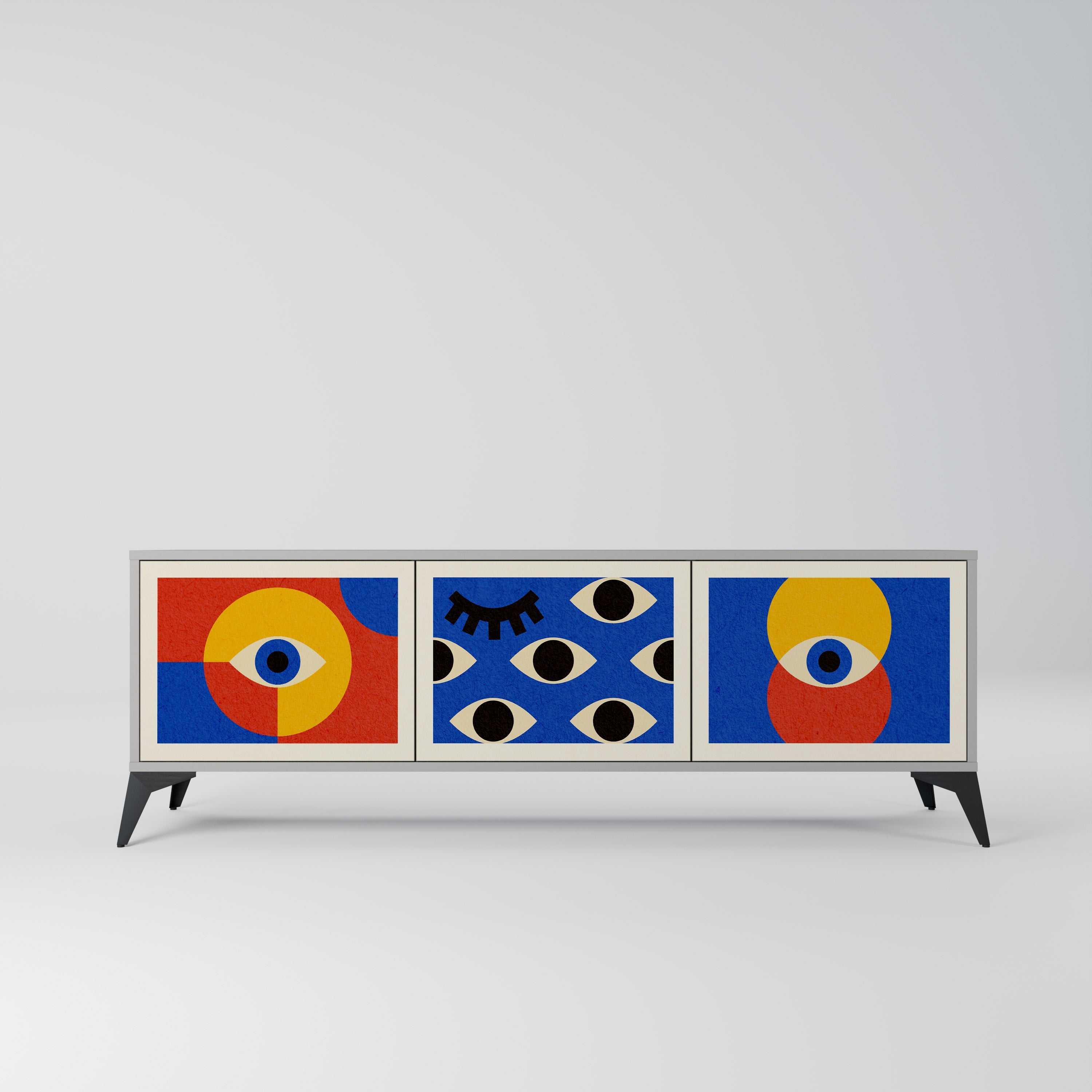 GEOMETRIC EYES 3-Door TV Stand in Grey Finish