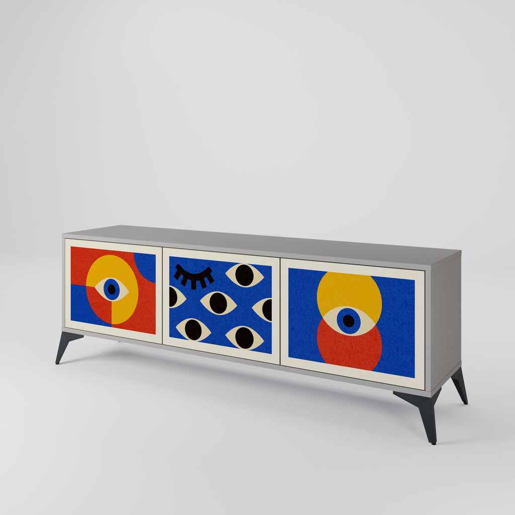 GEOMETRIC EYES 3-Door TV Stand in Grey Finish