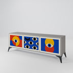 GEOMETRIC EYES 3-Door TV Stand in Grey Finish