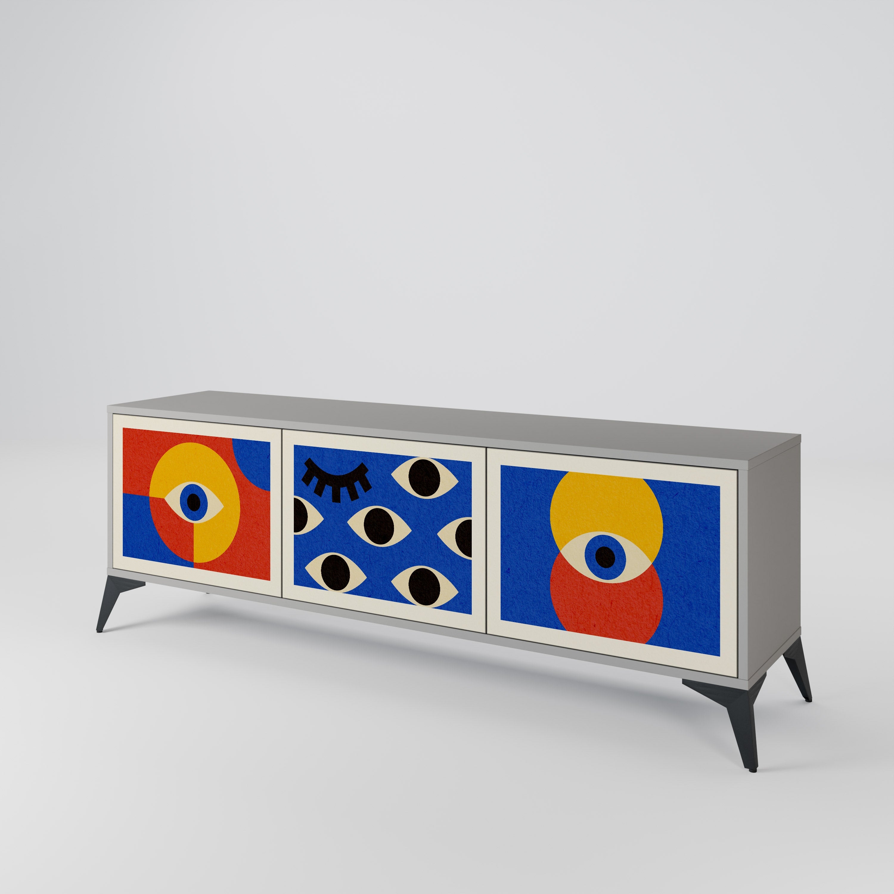 GEOMETRIC EYES 3-Door TV Stand in Grey Finish
