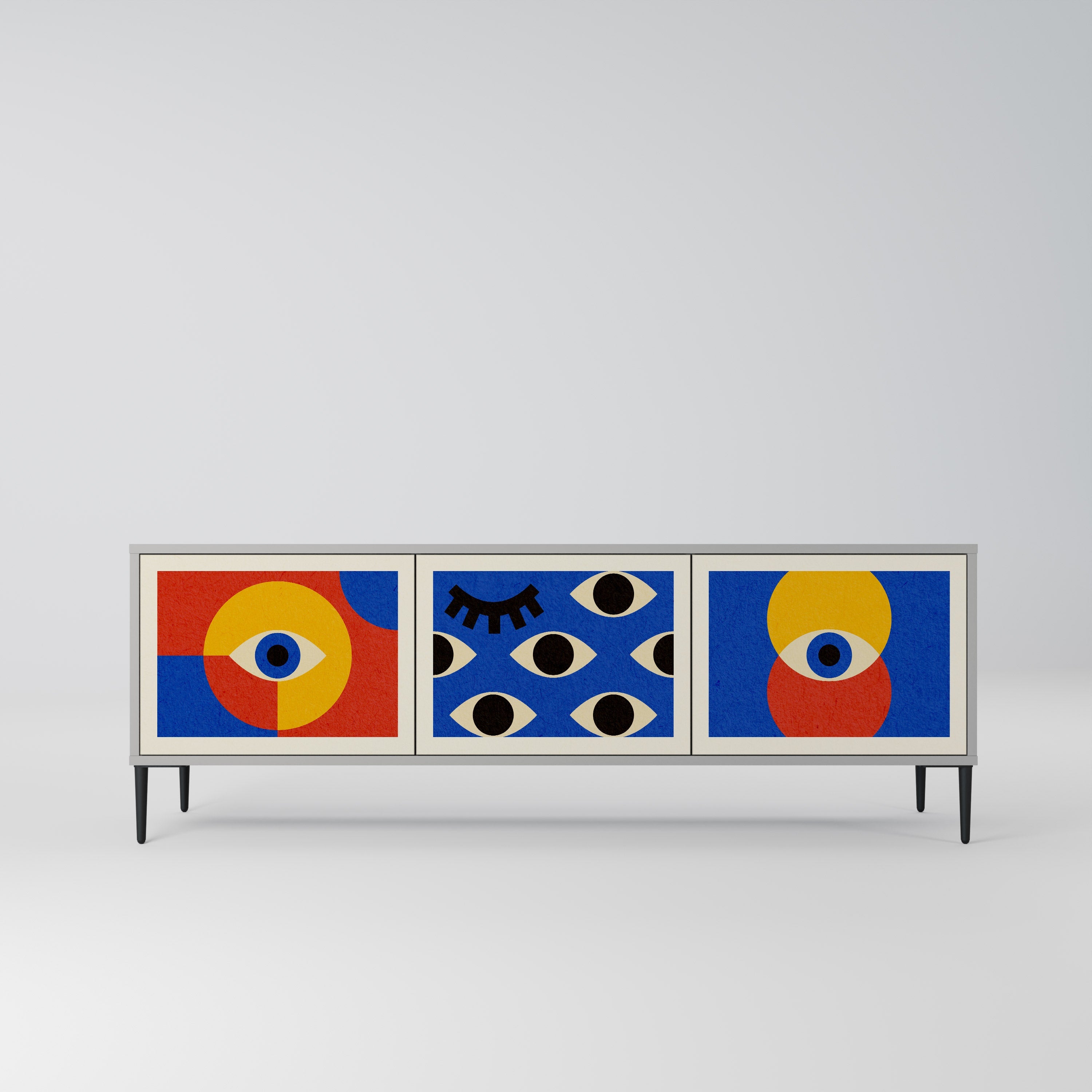 GEOMETRIC EYES 3-Door TV Stand in Grey Finish