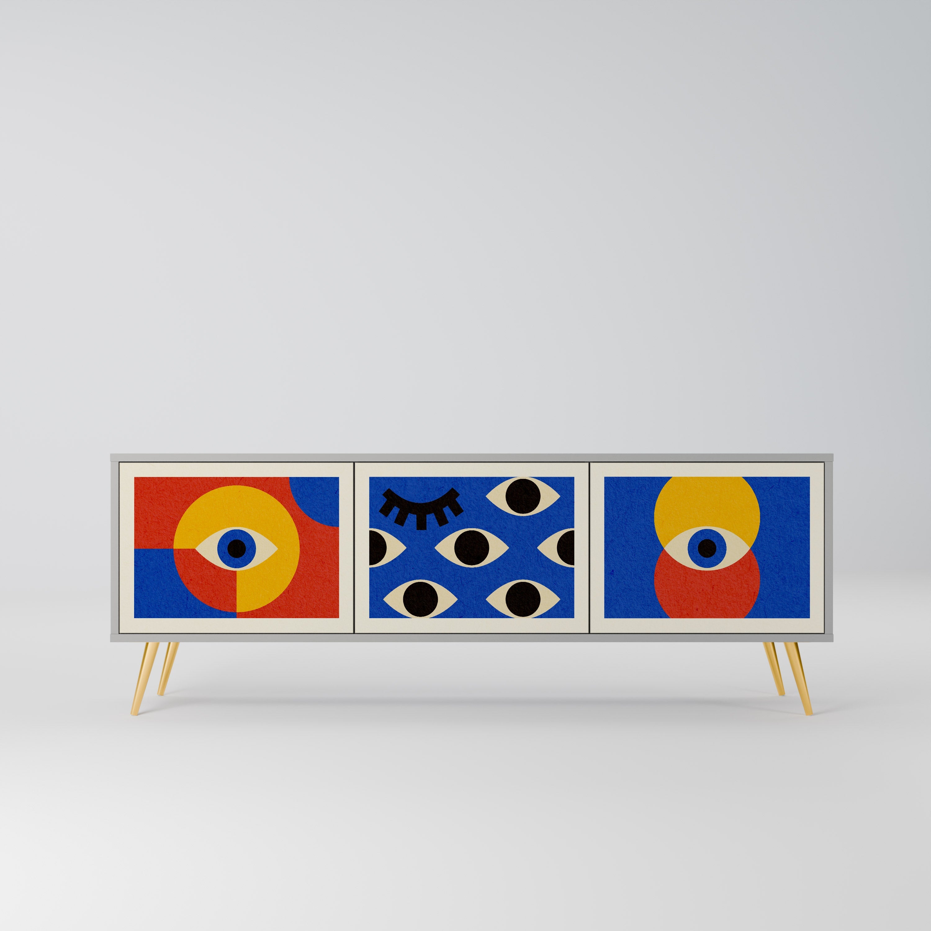 GEOMETRIC EYES 3-Door TV Stand in Grey Finish