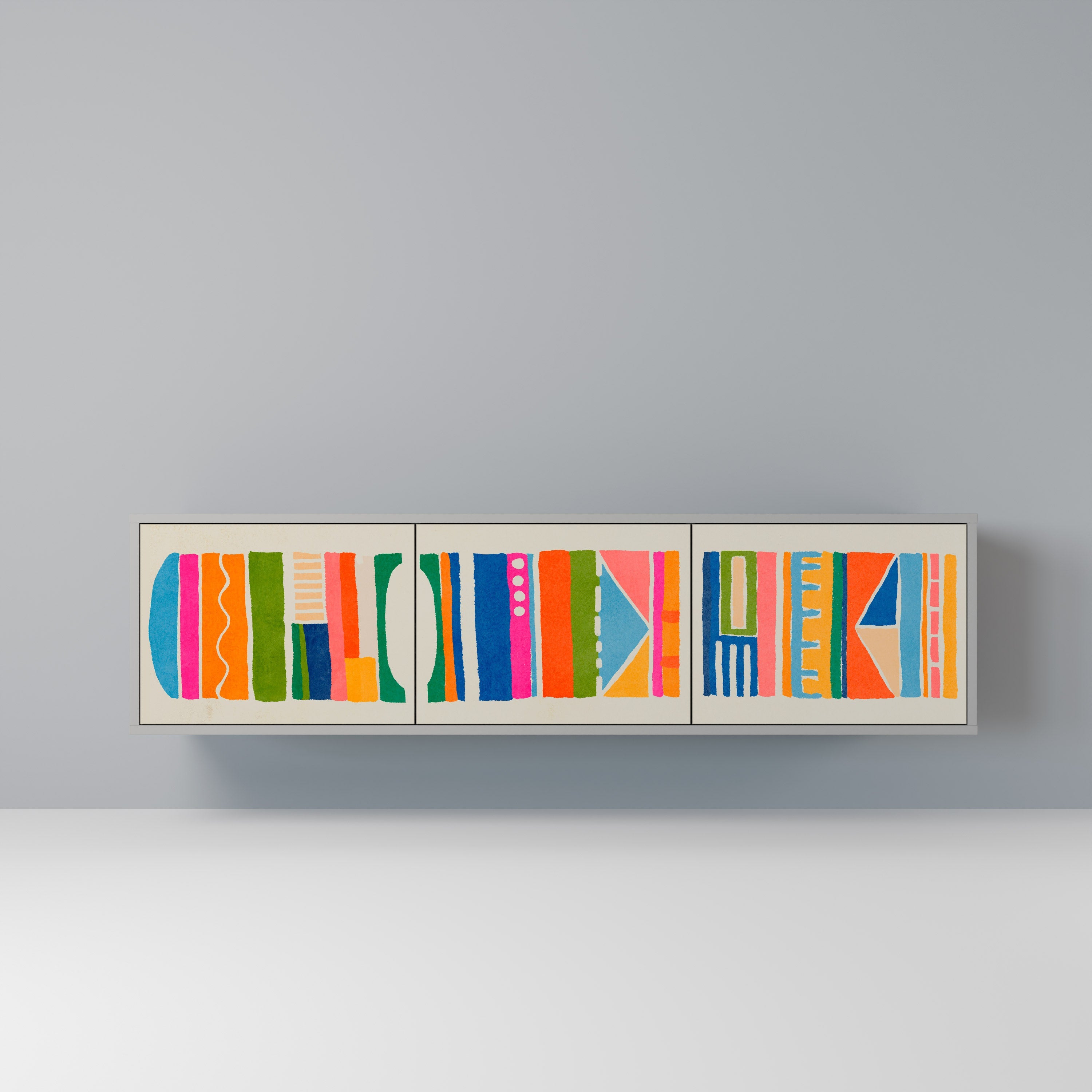 GEOMETRIC SHINE 3-Door TV Stand in Grey Finish