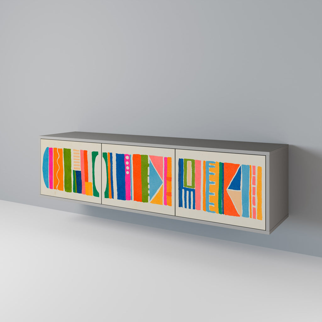 GEOMETRIC SHINE 3-Door TV Stand in Grey Finish