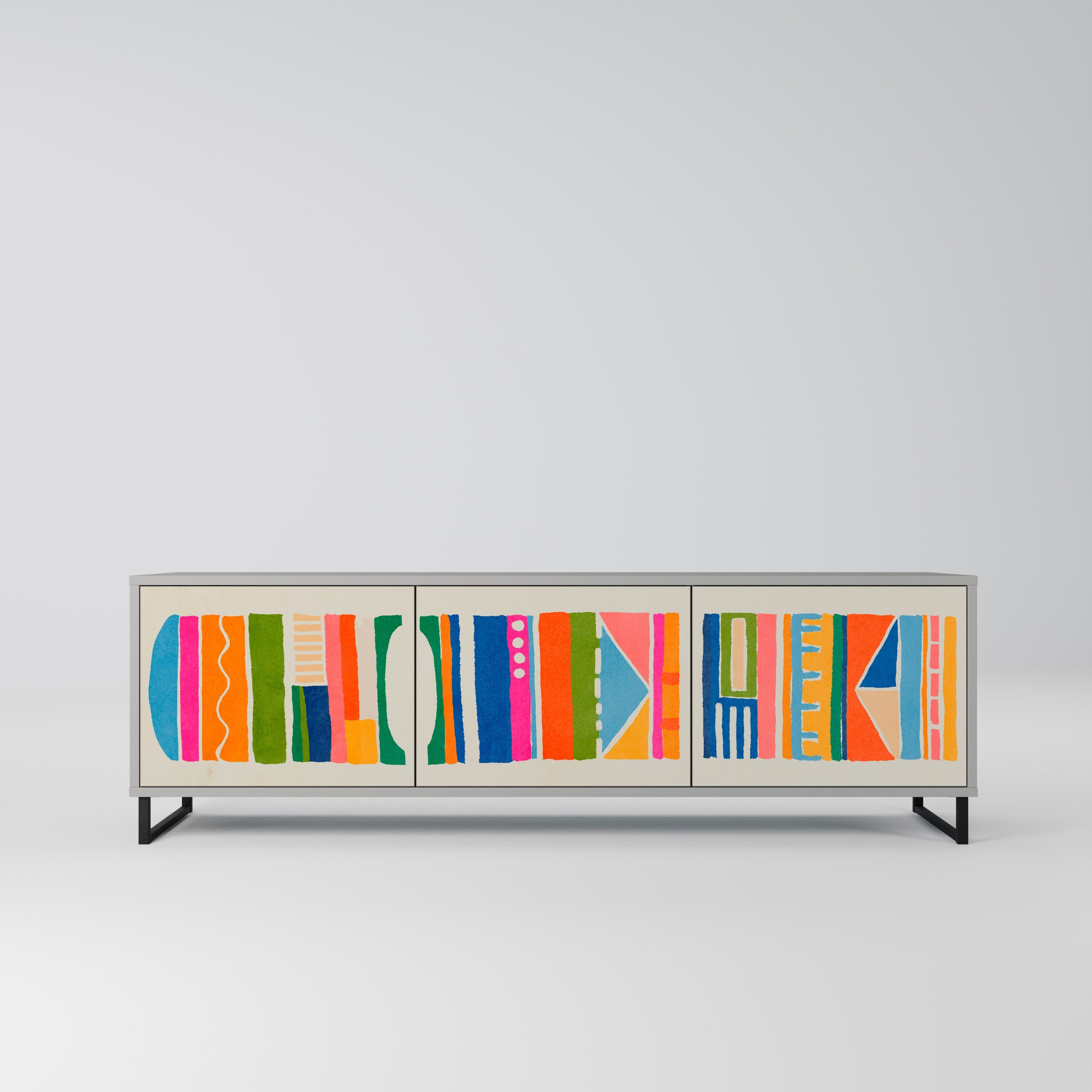 GEOMETRIC SHINE 3-Door TV Stand in Grey Finish