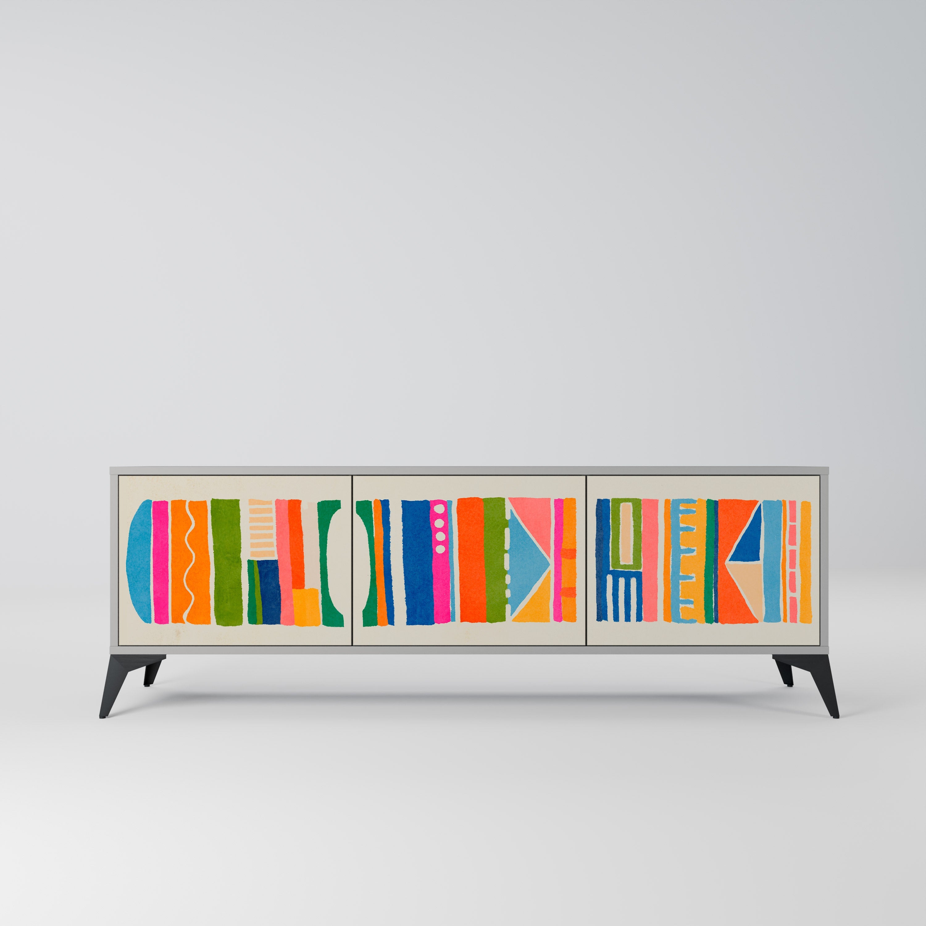 GEOMETRIC SHINE 3-Door TV Stand in Grey Finish