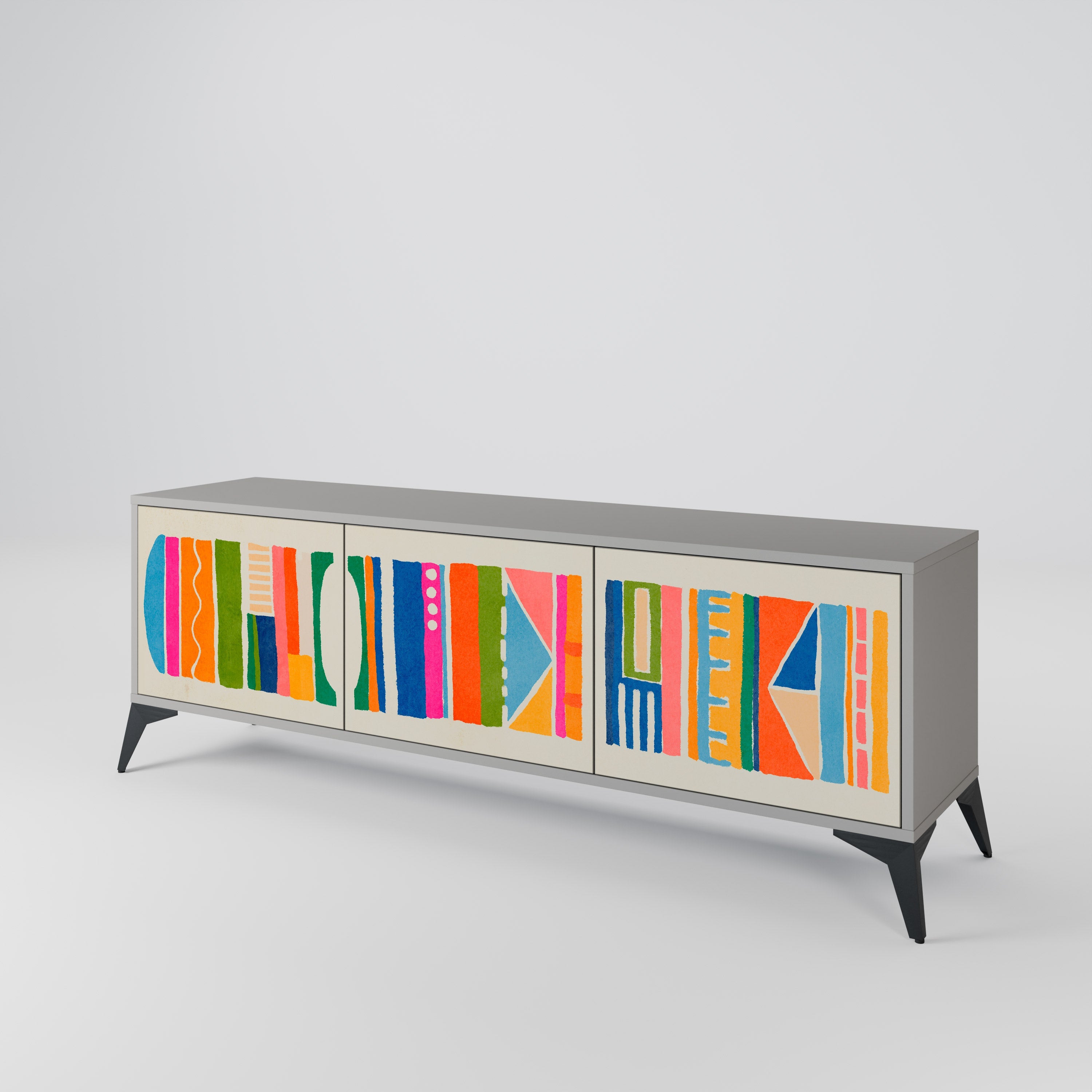 GEOMETRIC SHINE 3-Door TV Stand in Grey Finish