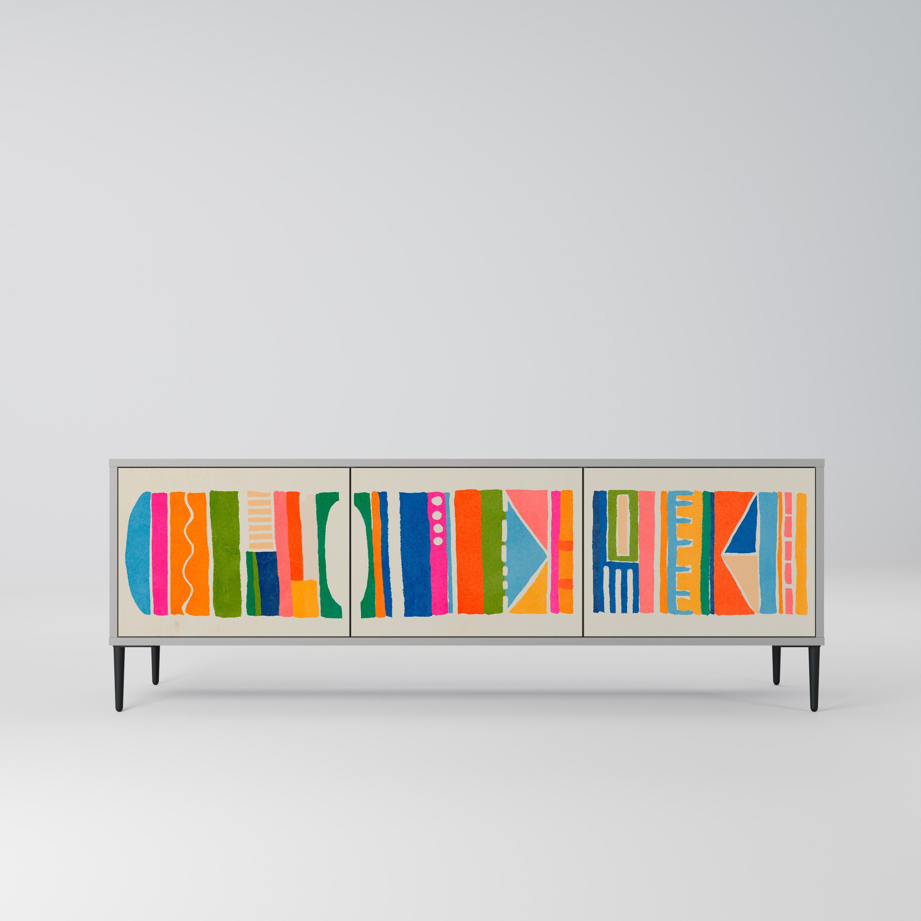 GEOMETRIC SHINE 3-Door TV Stand in Grey Finish