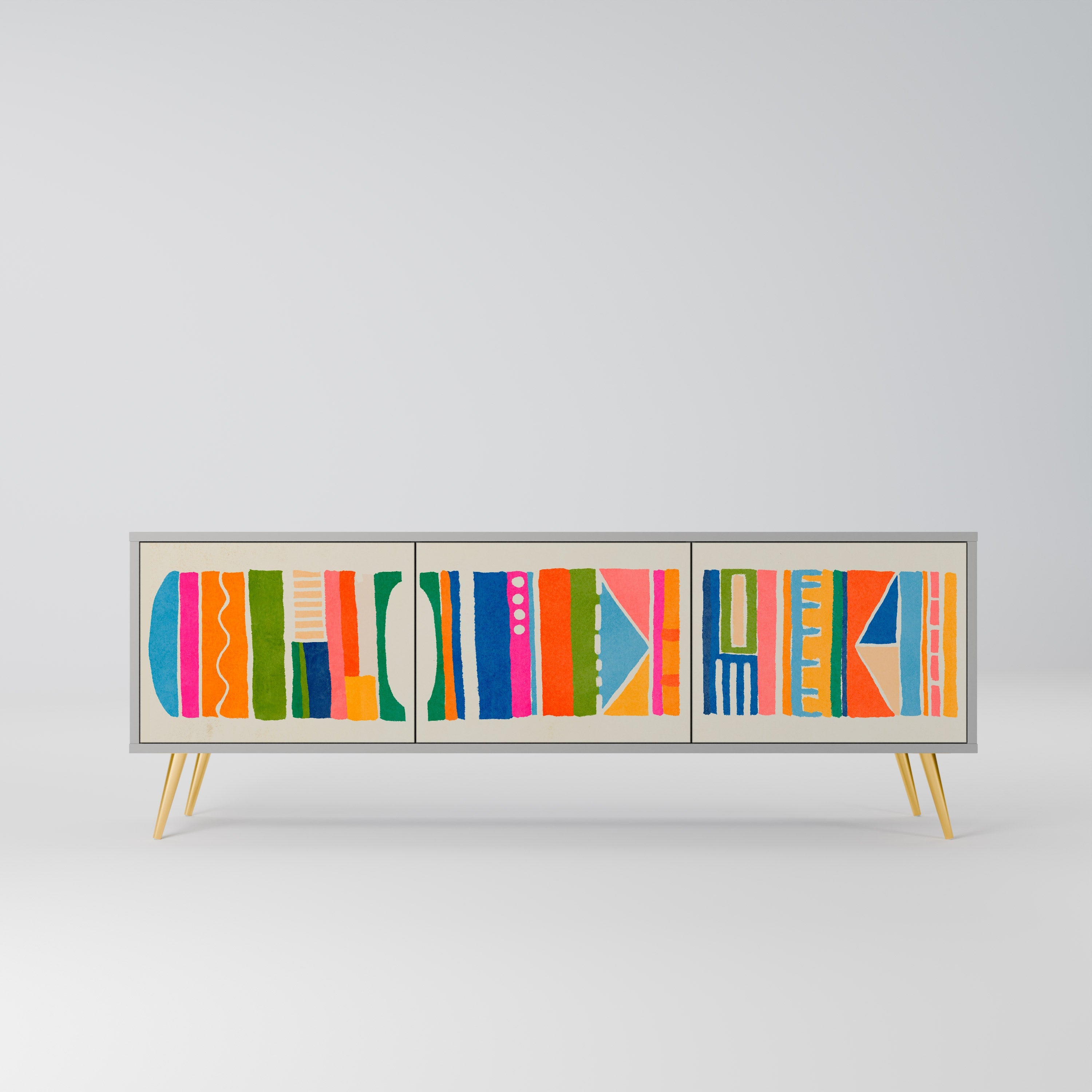 GEOMETRIC SHINE 3-Door TV Stand in Grey Finish