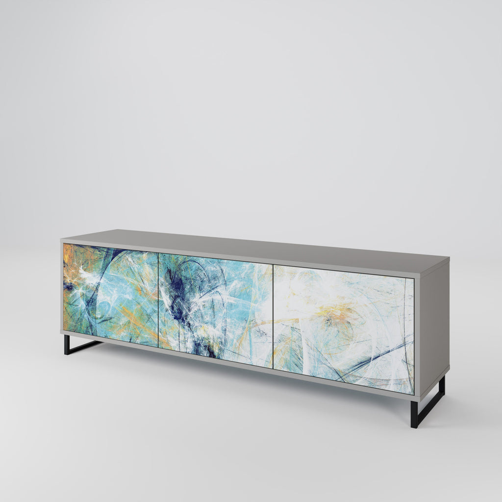 ABSTRACT THOUGHTS 3-Door TV Stand in Grey Finish