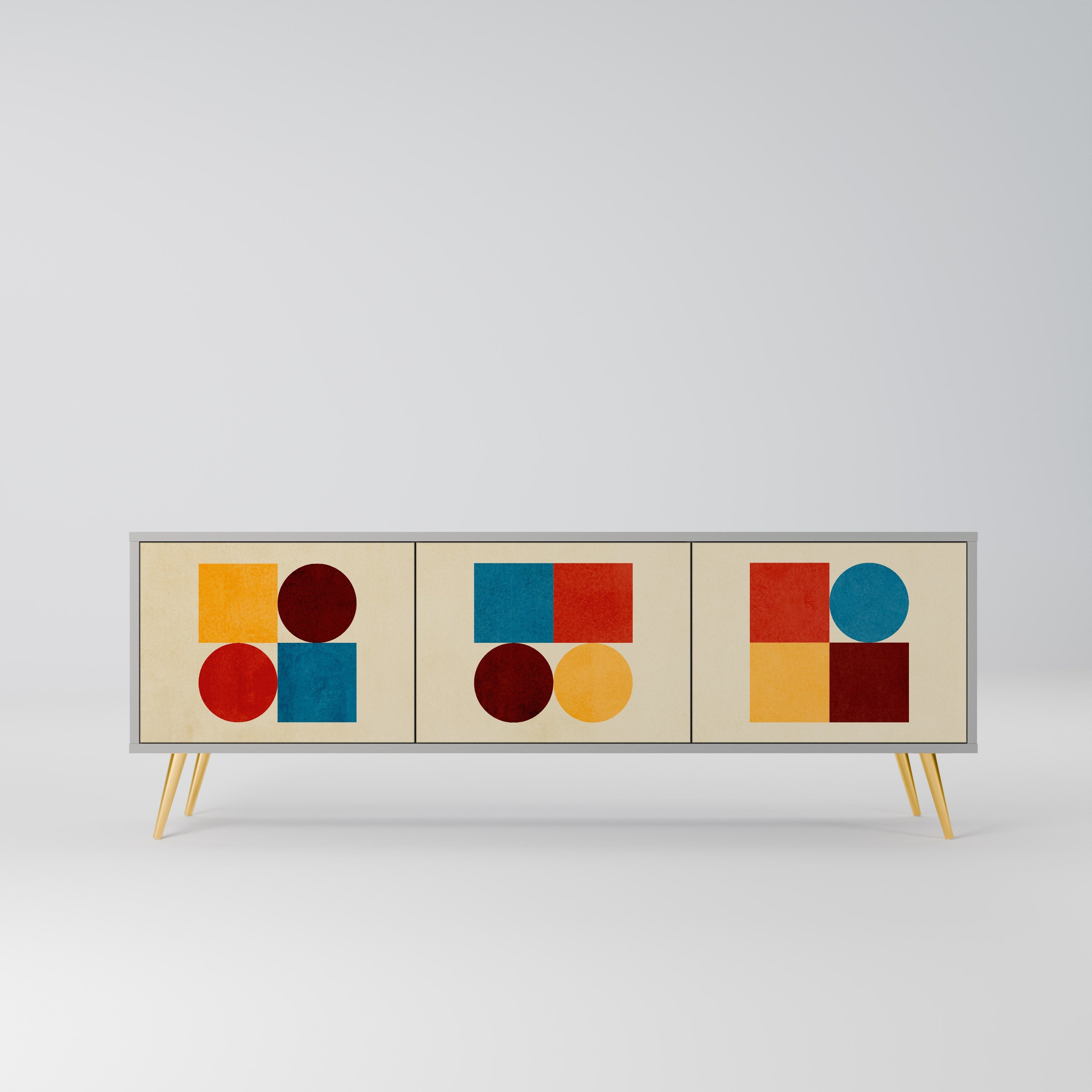 GEOMETRIC PUZZLE 3-Door TV Stand in Grey Finish