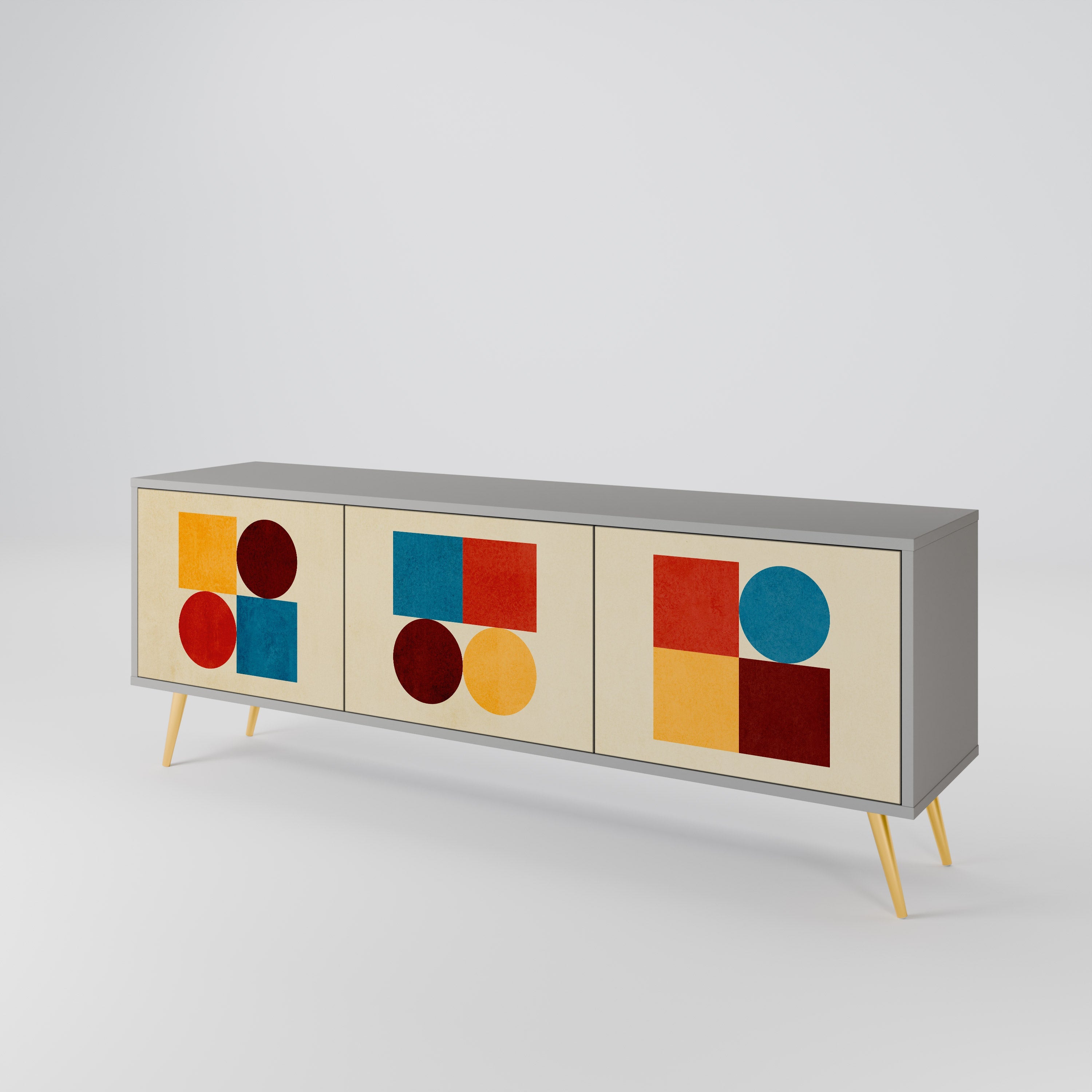 GEOMETRIC PUZZLE 3-Door TV Stand in Grey Finish