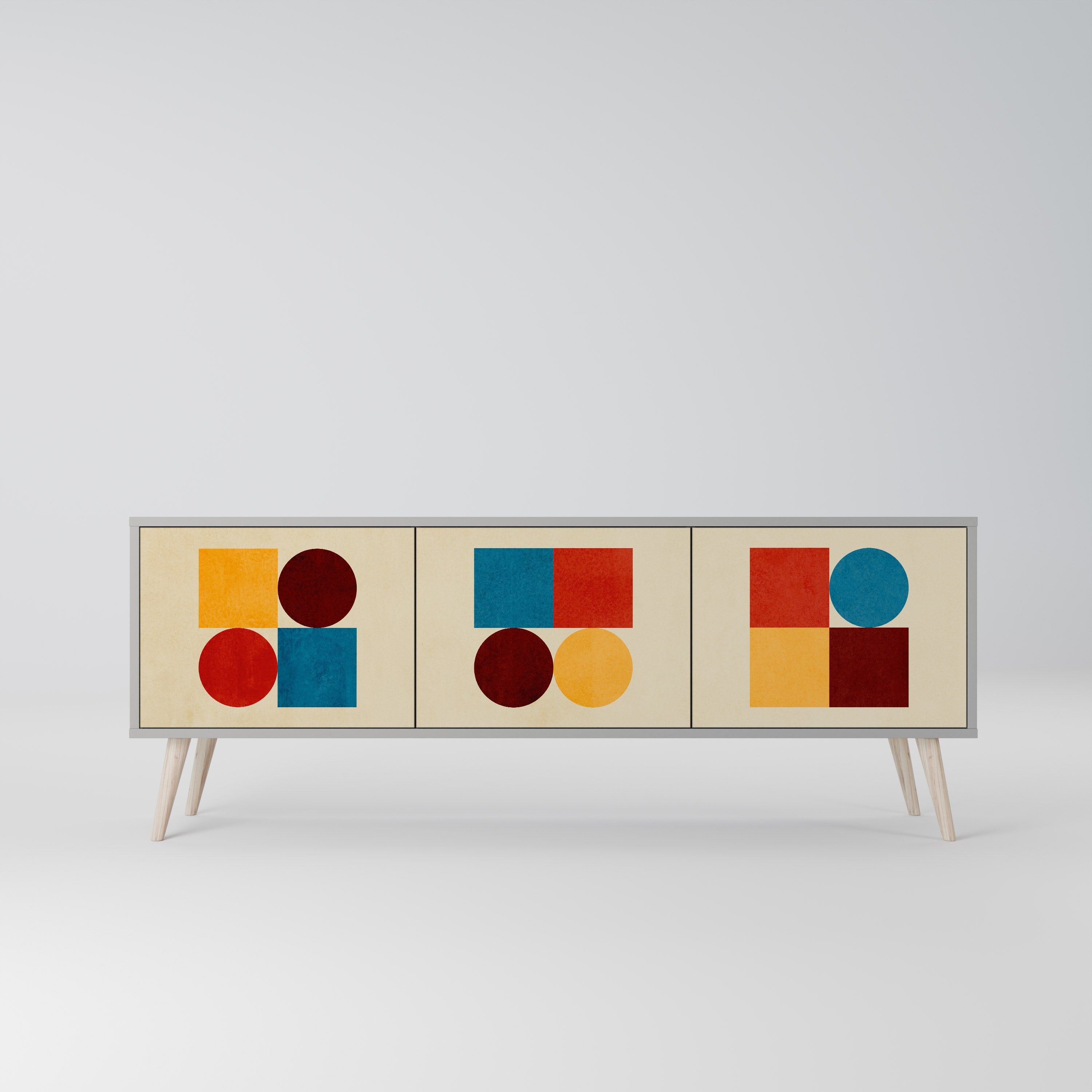 GEOMETRIC PUZZLE 3-Door TV Stand in Grey Finish