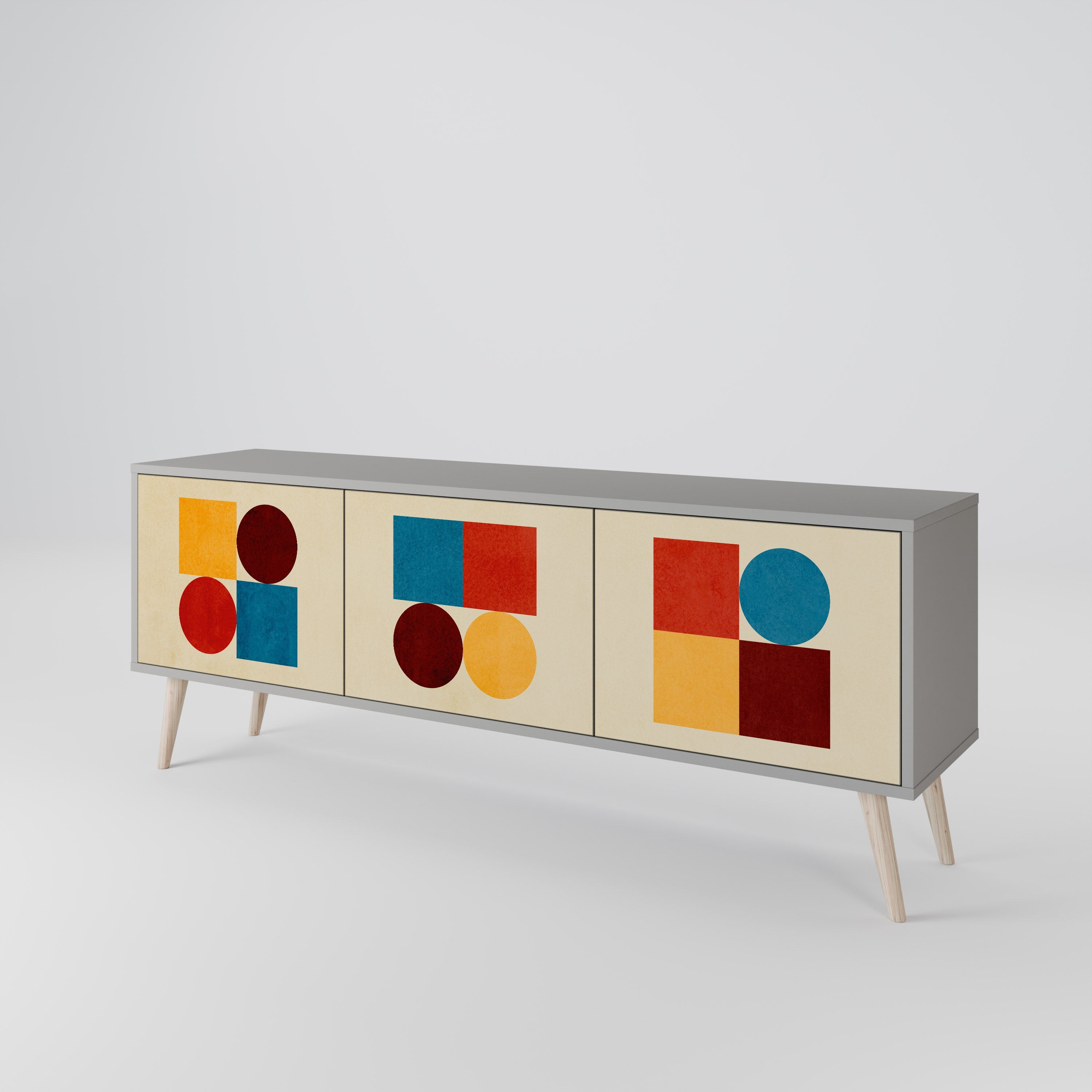 GEOMETRIC PUZZLE 3-Door TV Stand in Grey Finish