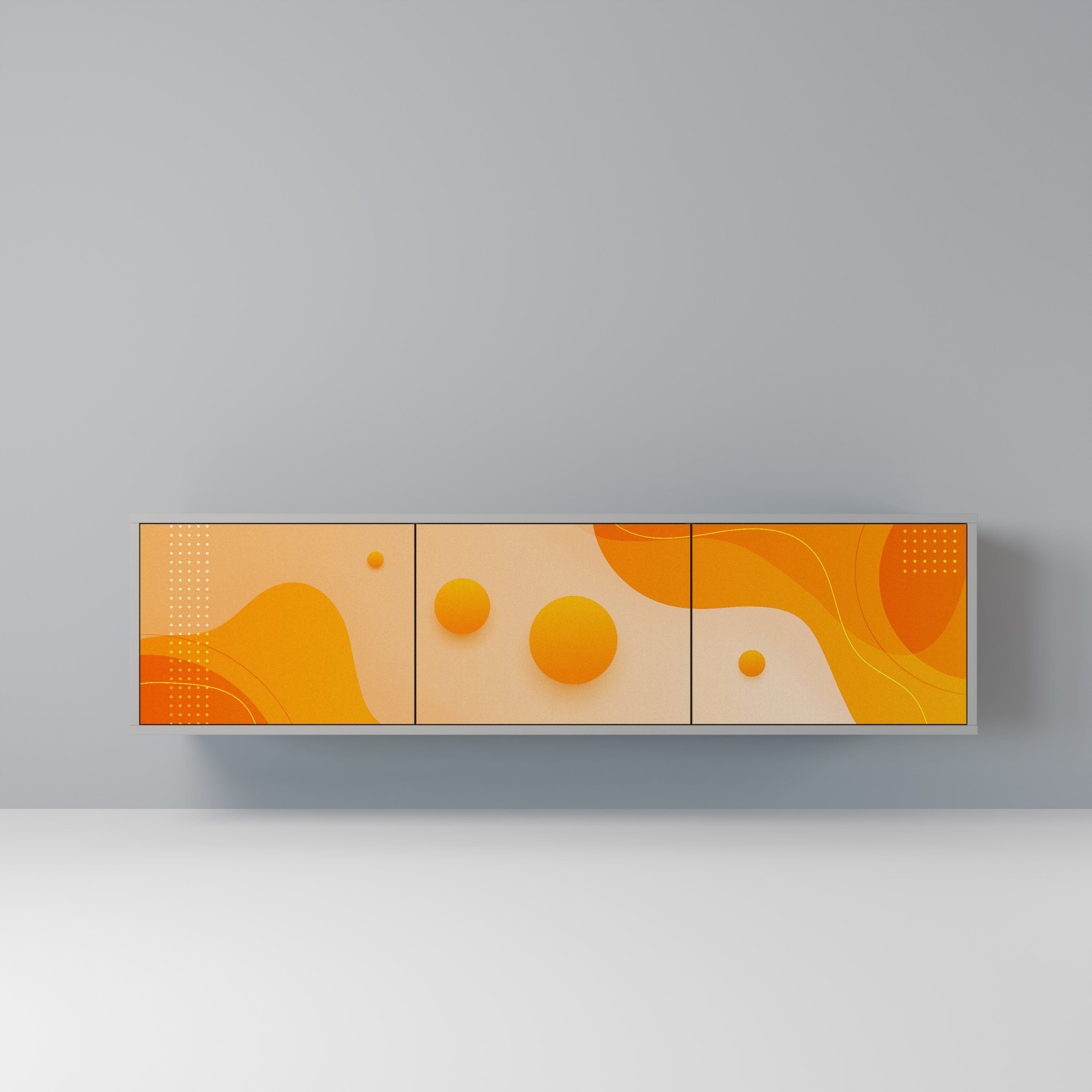 ORANGE ARRANGEMENT 3-Door TV Stand in Grey Finish