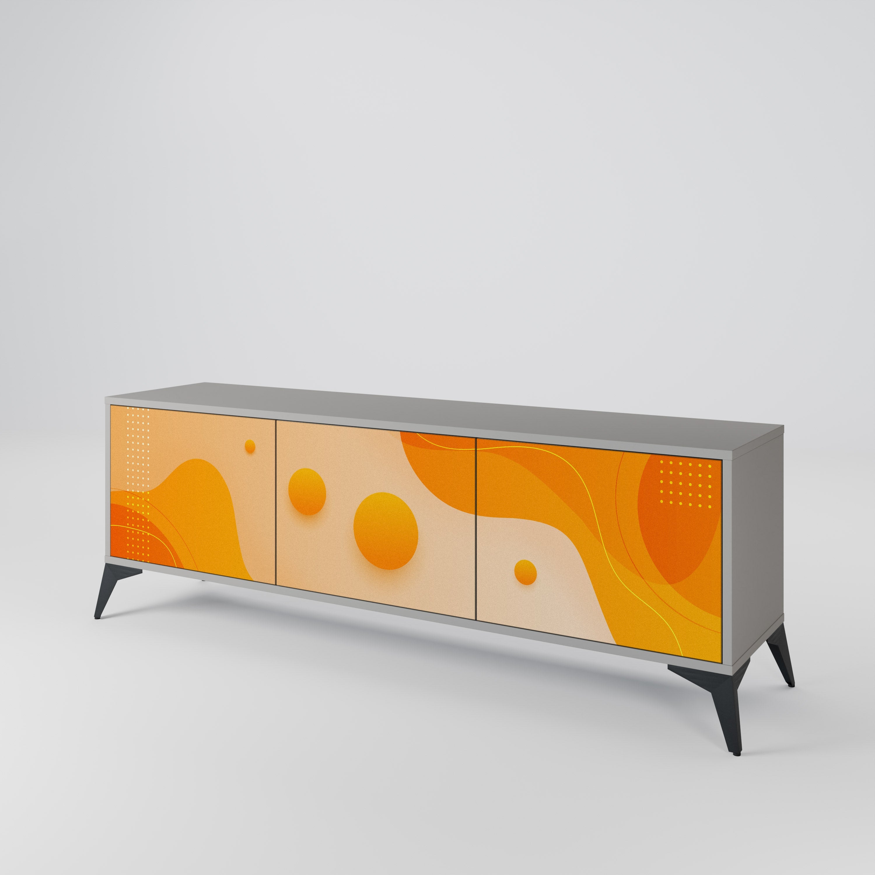 ORANGE ARRANGEMENT 3-Door TV Stand in Grey Finish