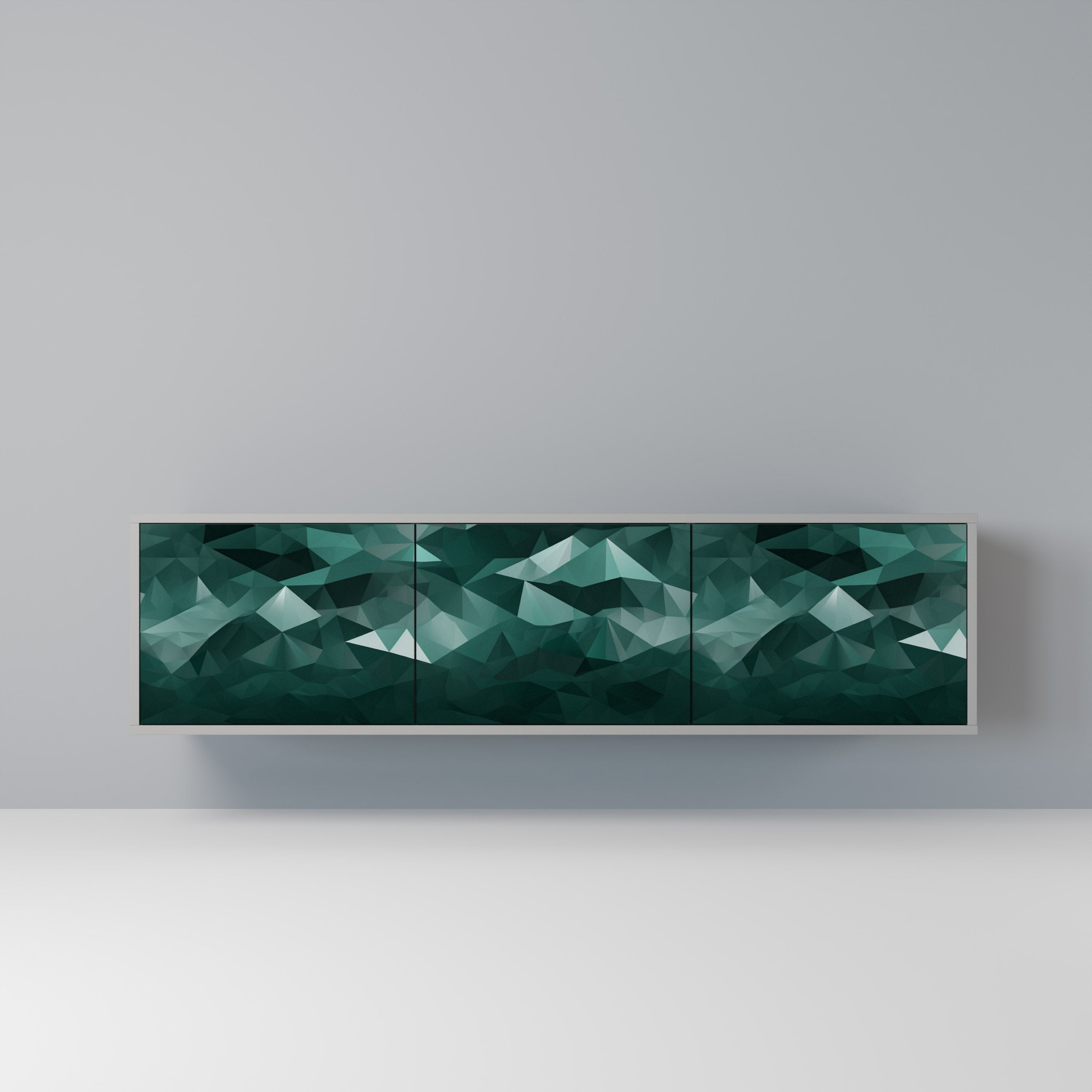 POLYGONAL FLOATING 3-Door TV Stand in Grey Finish