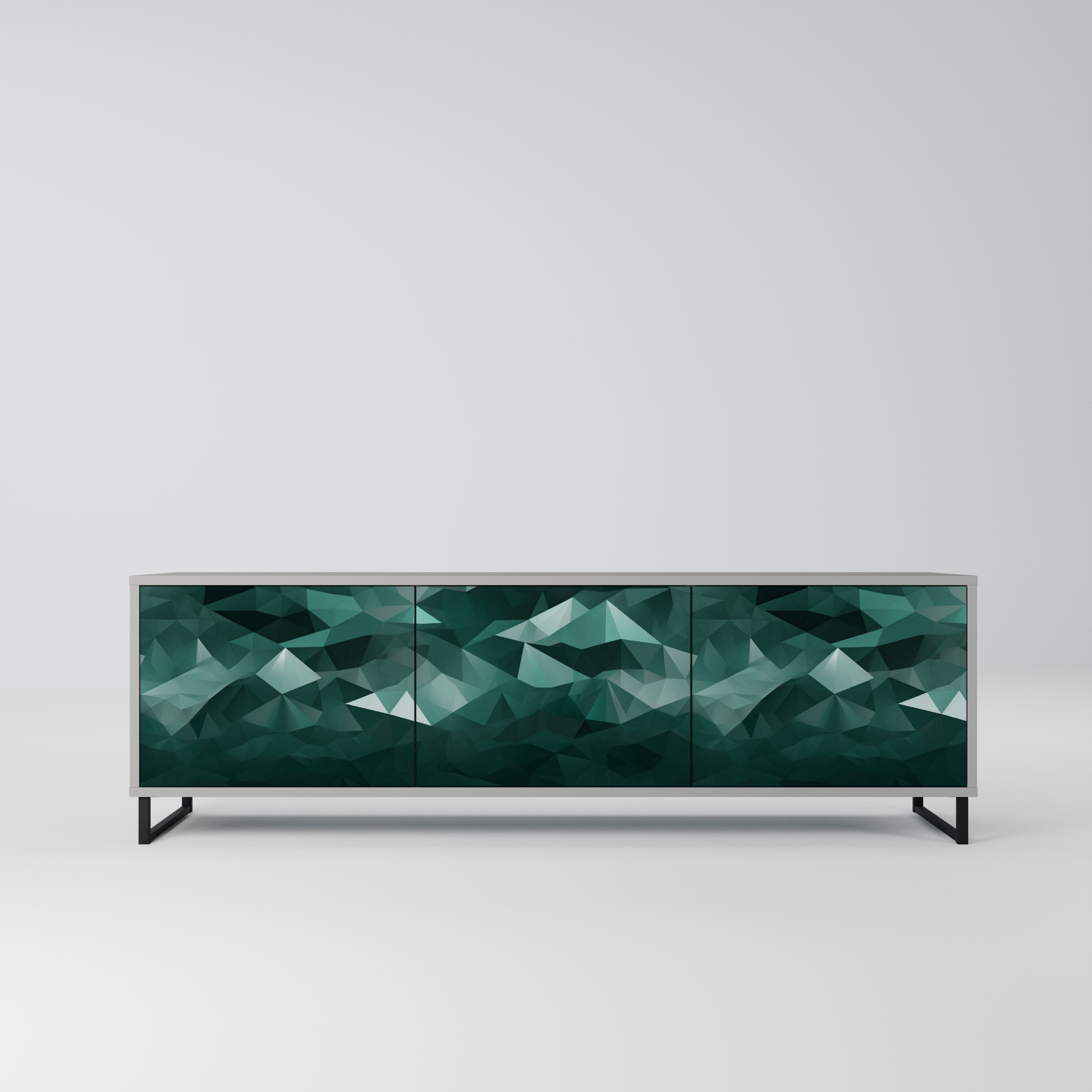 POLYGONAL FLOATING 3-Door TV Stand in Grey Finish