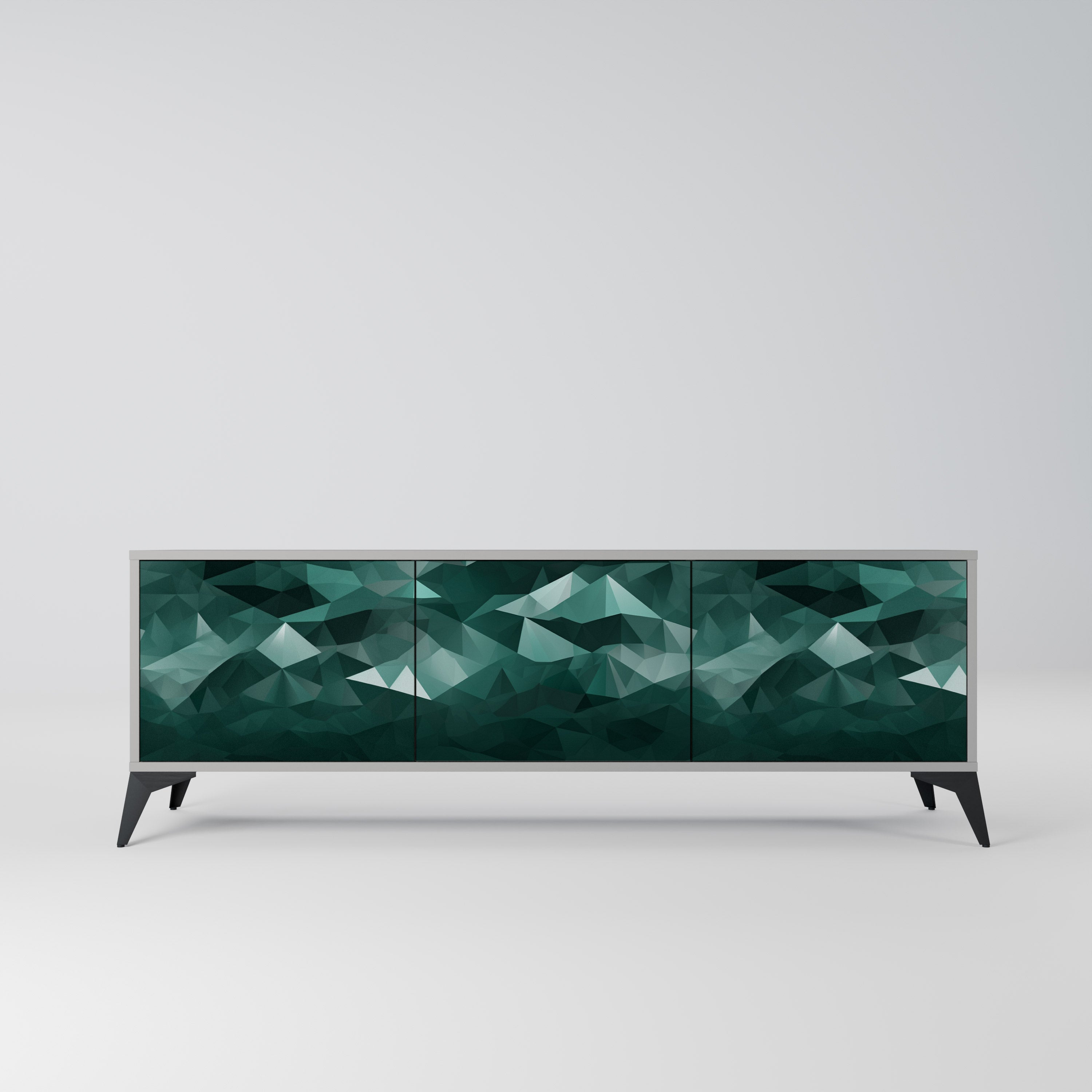 POLYGONAL FLOATING 3-Door TV Stand in Grey Finish