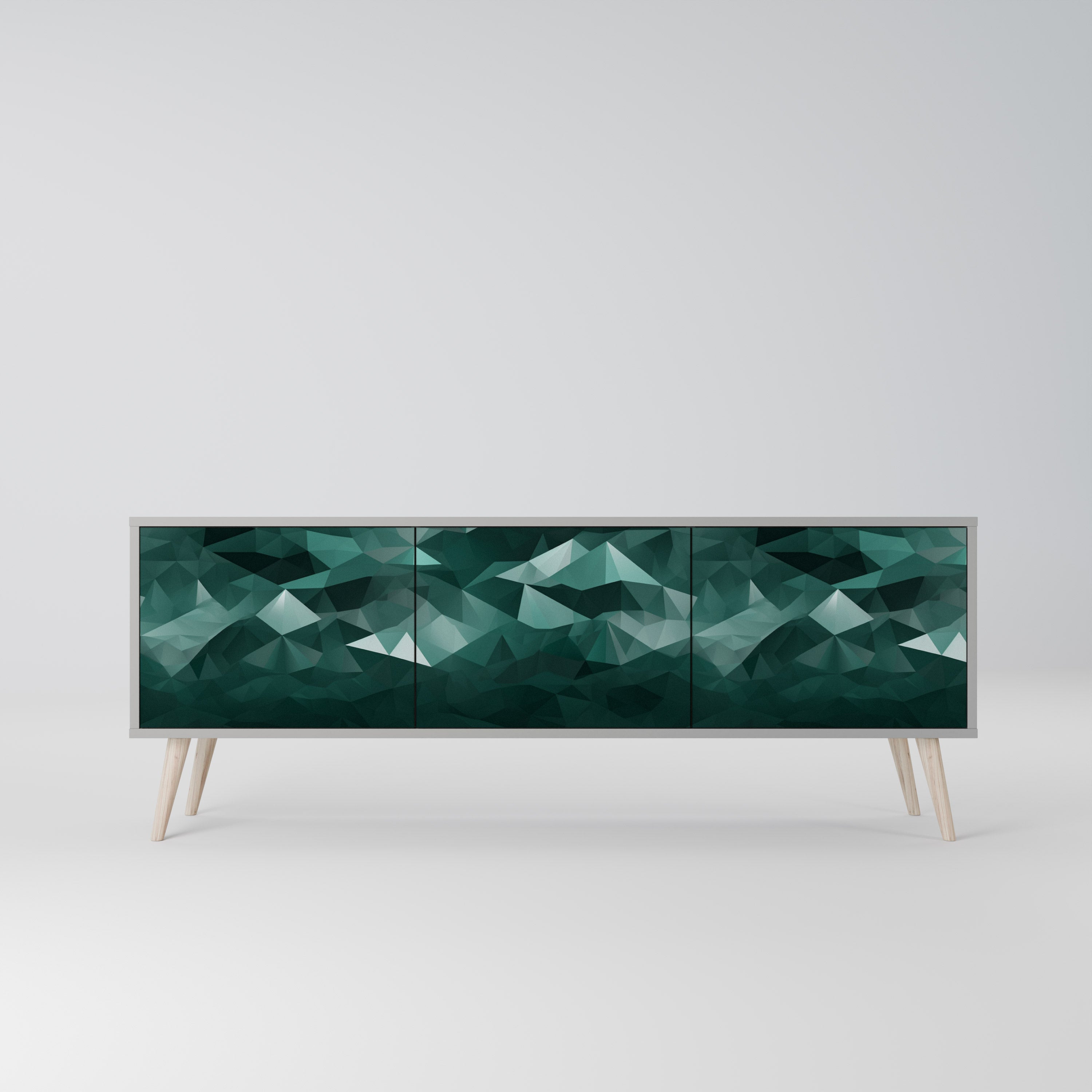 POLYGONAL FLOATING 3-Door TV Stand in Grey Finish