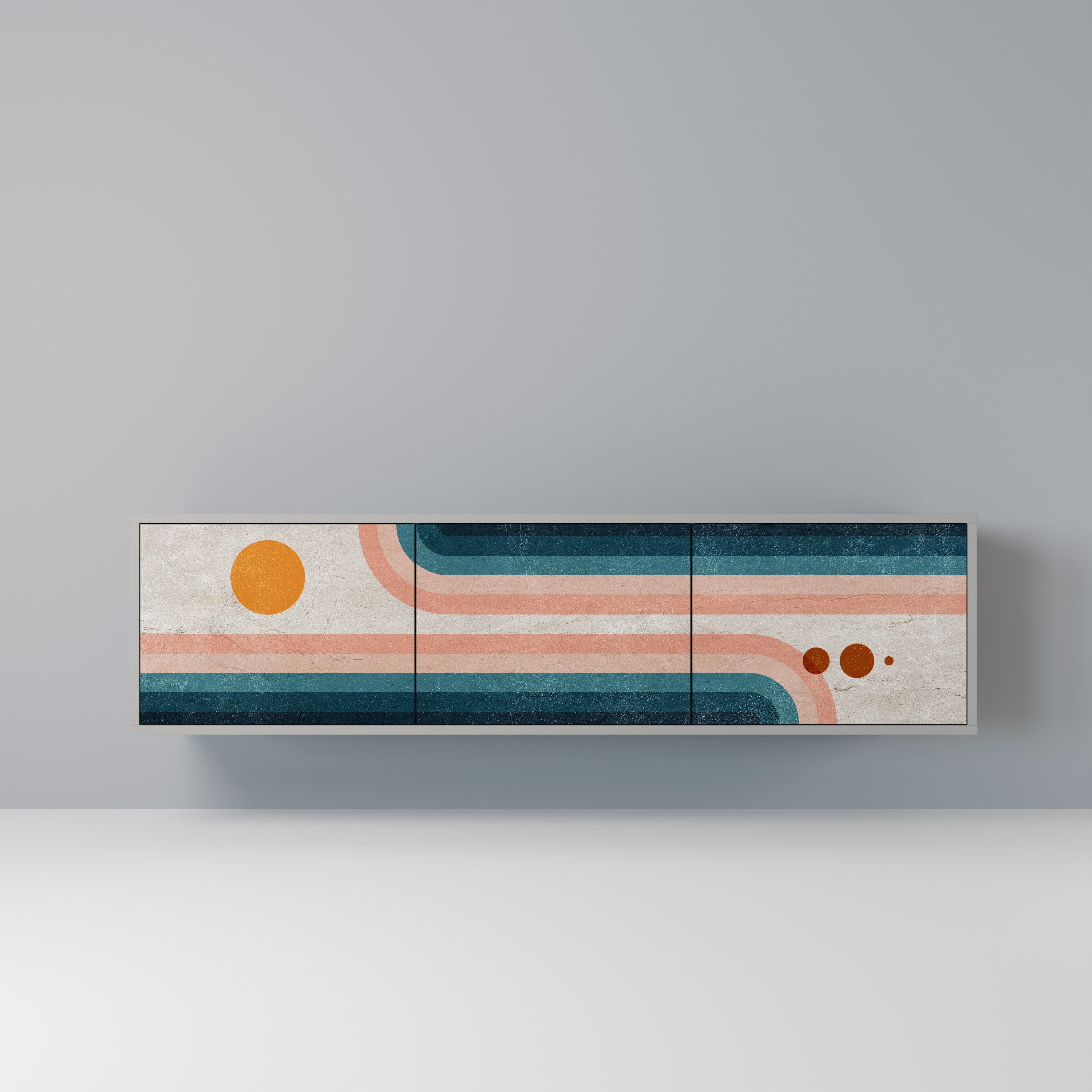 TWO HALVES 3-Door TV Stand in Grey Finish