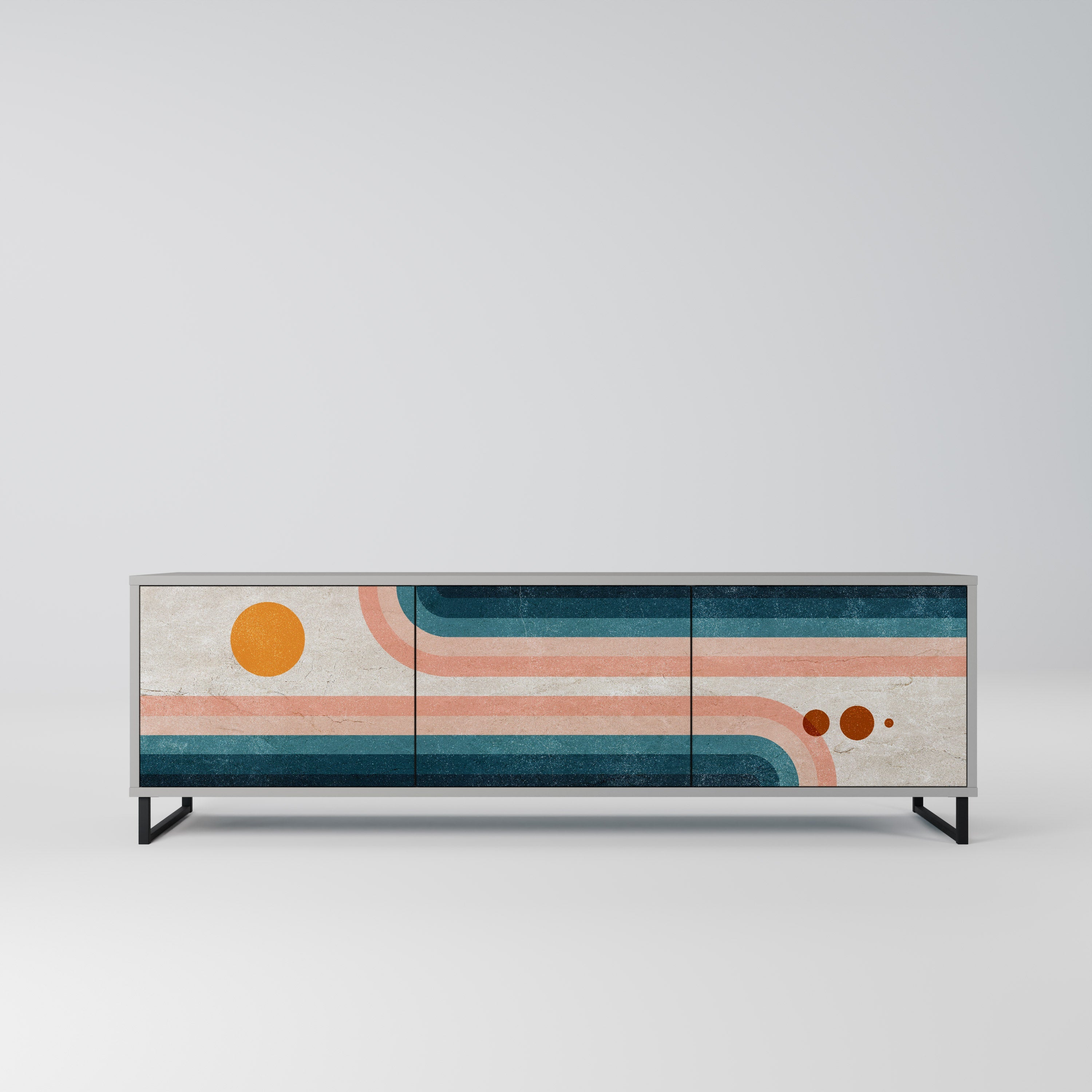 TWO HALVES 3-Door TV Stand in Grey Finish