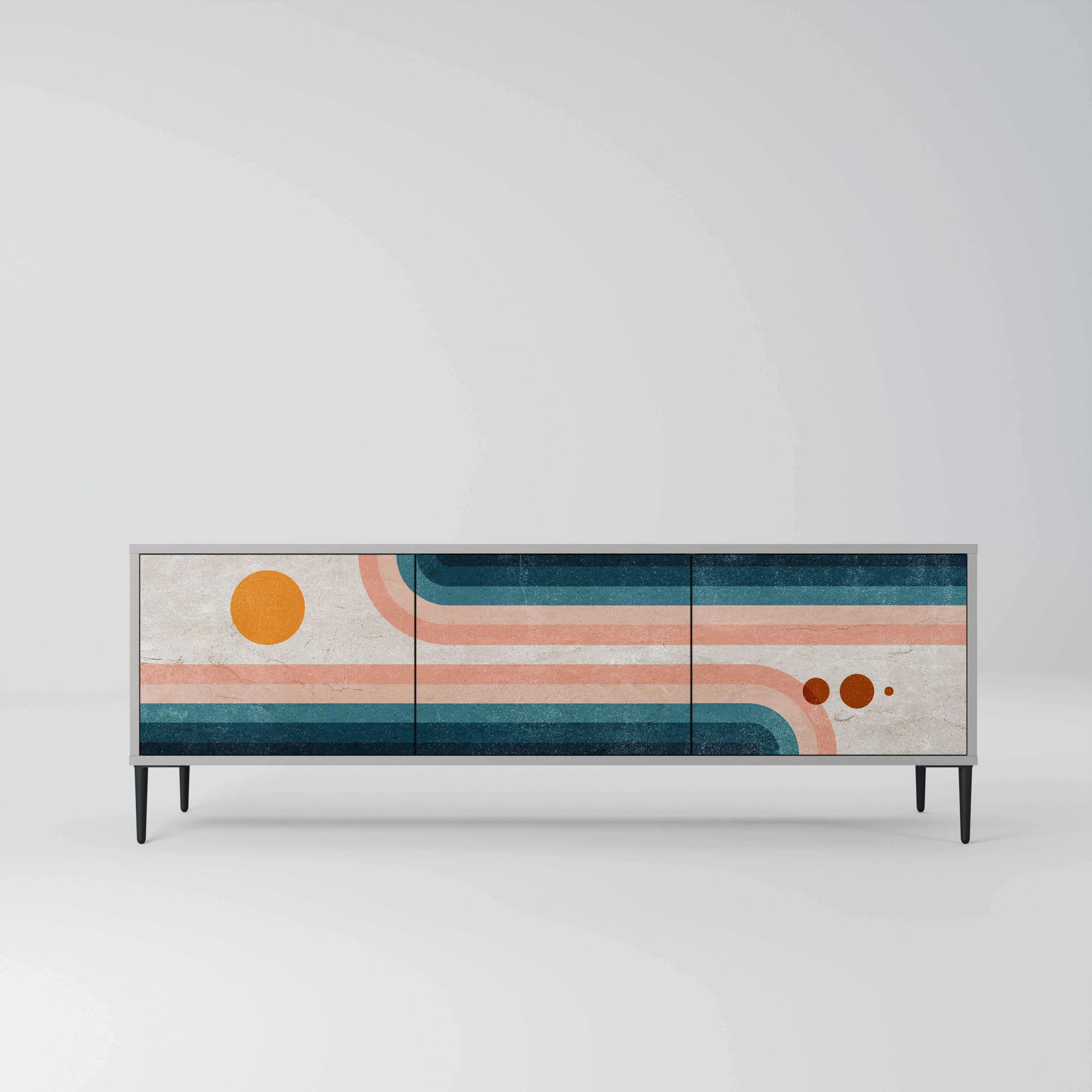 TWO HALVES 3-Door TV Stand in Grey Finish