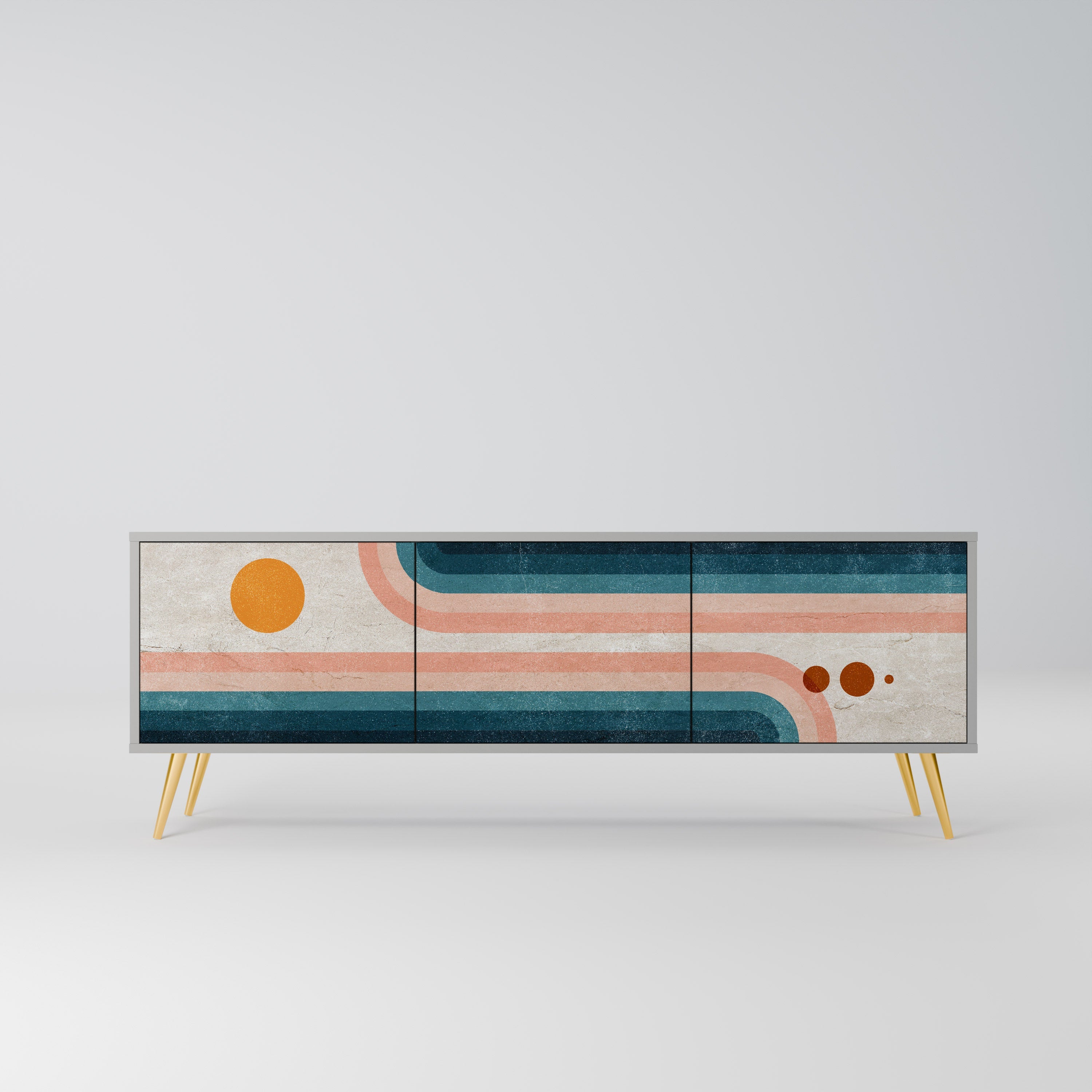 TWO HALVES 3-Door TV Stand in Grey Finish