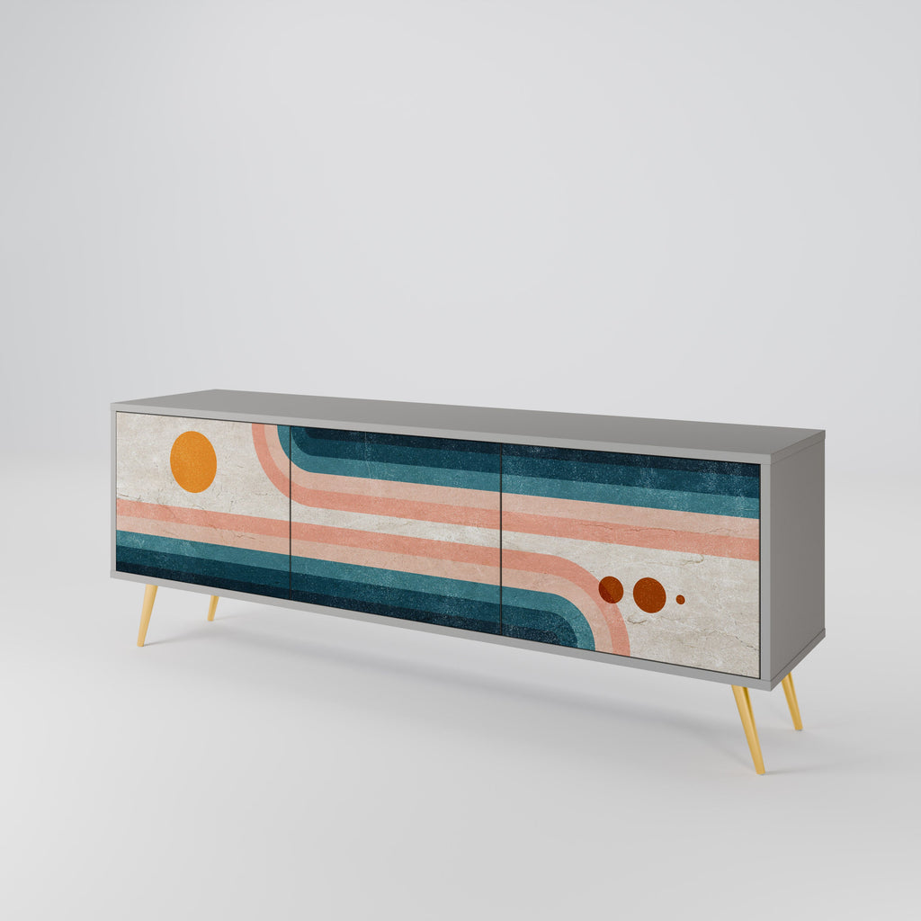 TWO HALVES TV-Lowboard mit 3 Türen in Grau