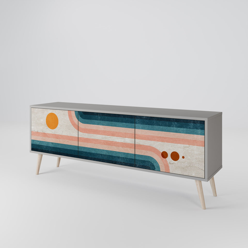 TWO HALVES TV-Lowboard mit 3 Türen in Grau