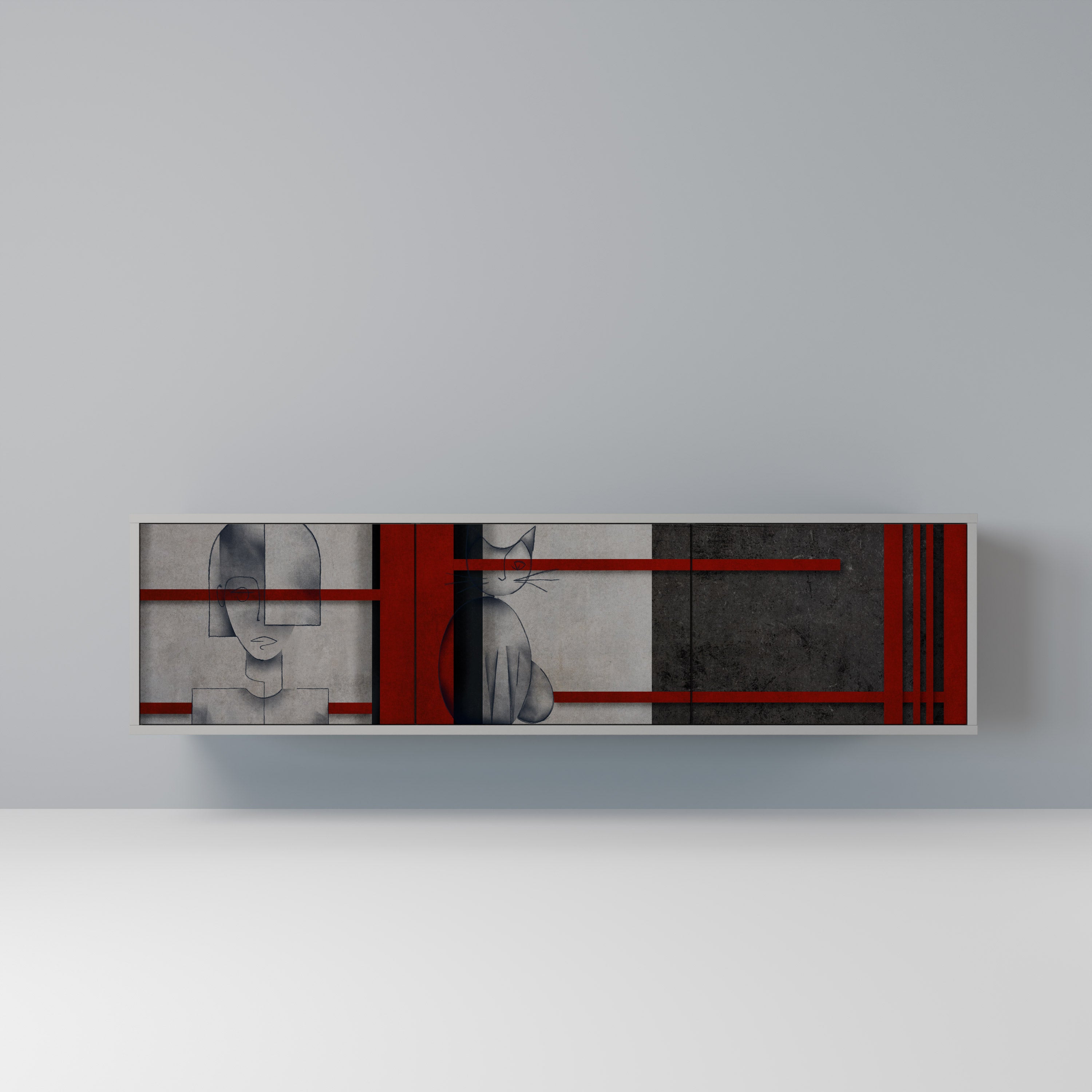 GRAY FIGURES 3-Door TV Stand in Grey Finish