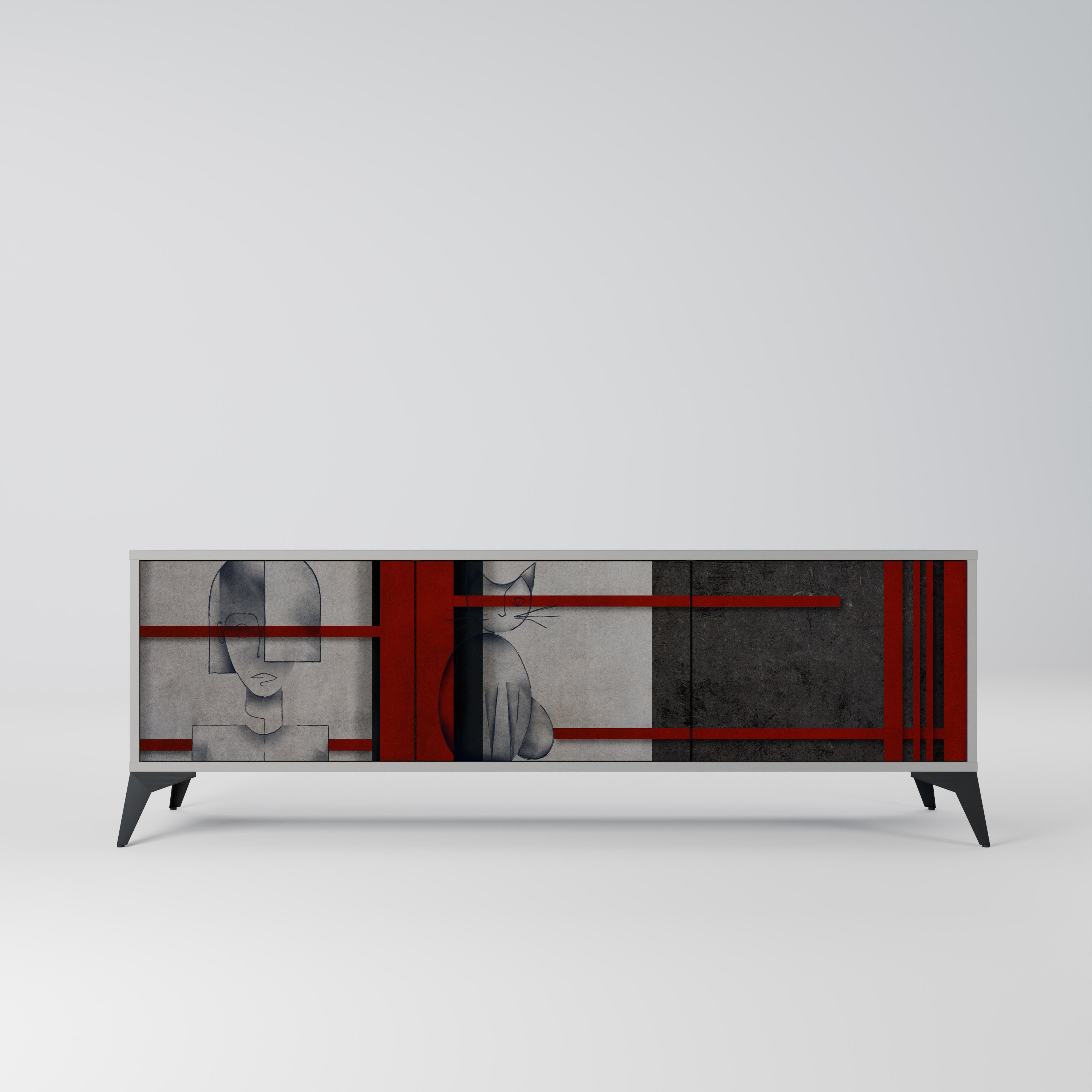 GRAY FIGURES 3-Door TV Stand in Grey Finish