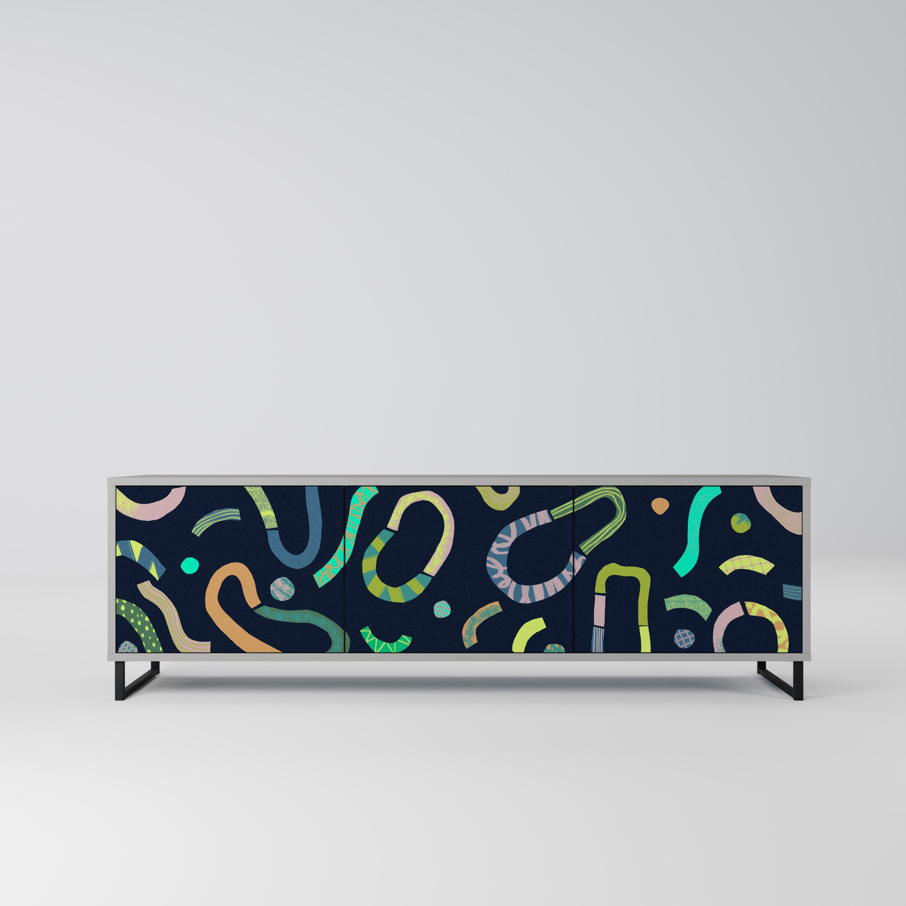 CONTRAST DANCE 3-Door TV Stand in Grey Finish