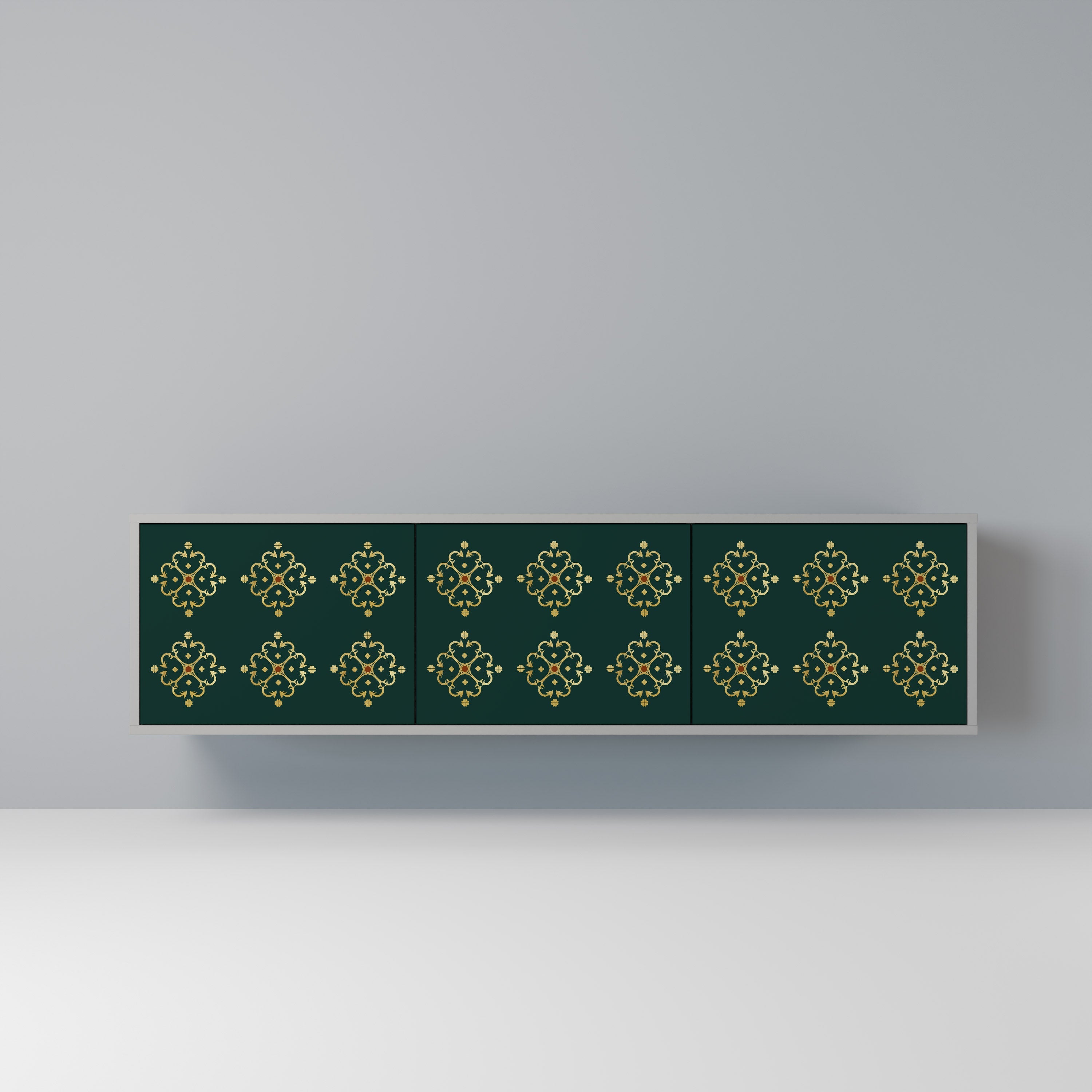 ROYAL MEDALLION 3-Door TV Stand in Grey Finish