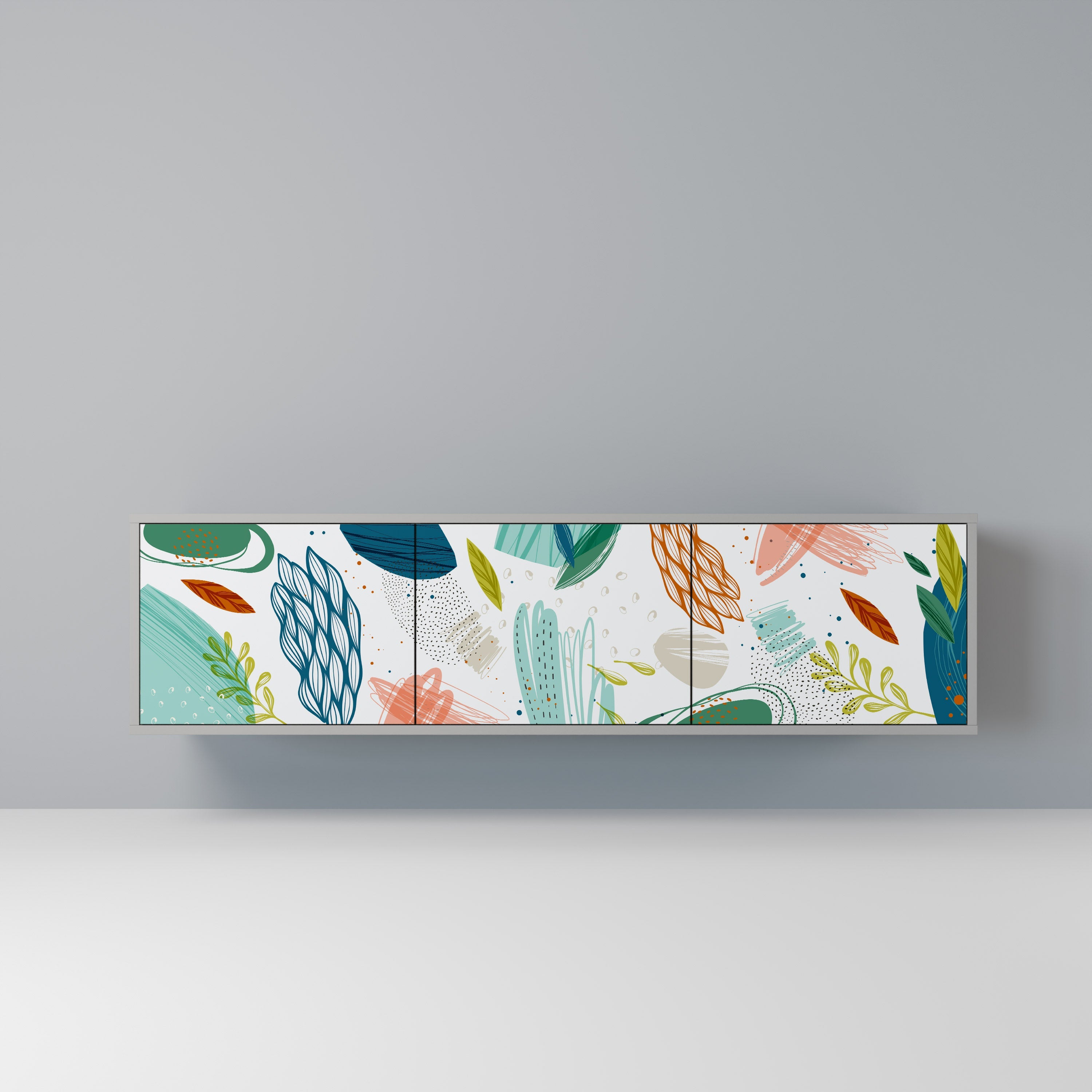 BOTANICAL HURRICANE 3-Door TV Stand in Grey Finish