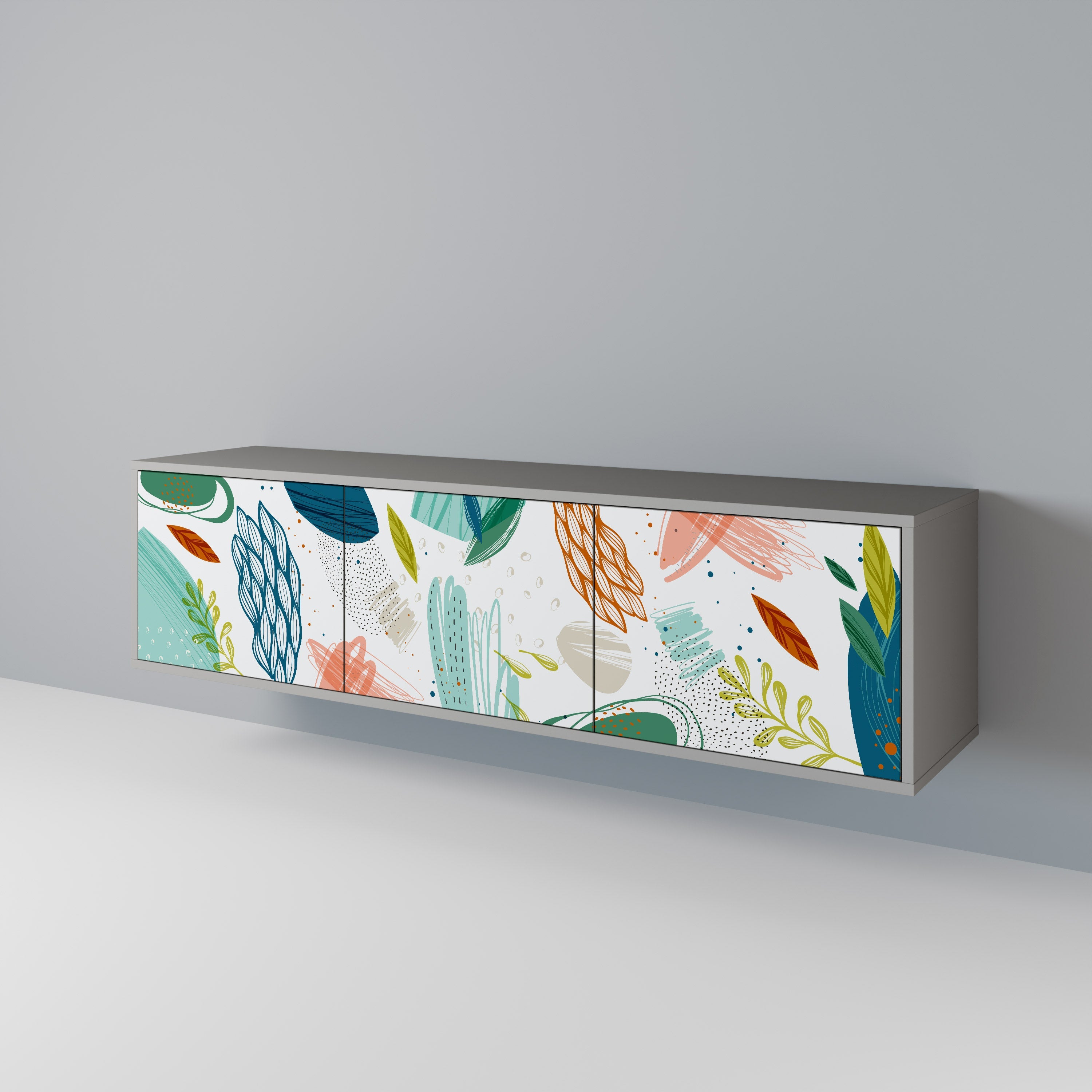 BOTANICAL HURRICANE 3-Door TV Stand in Grey Finish